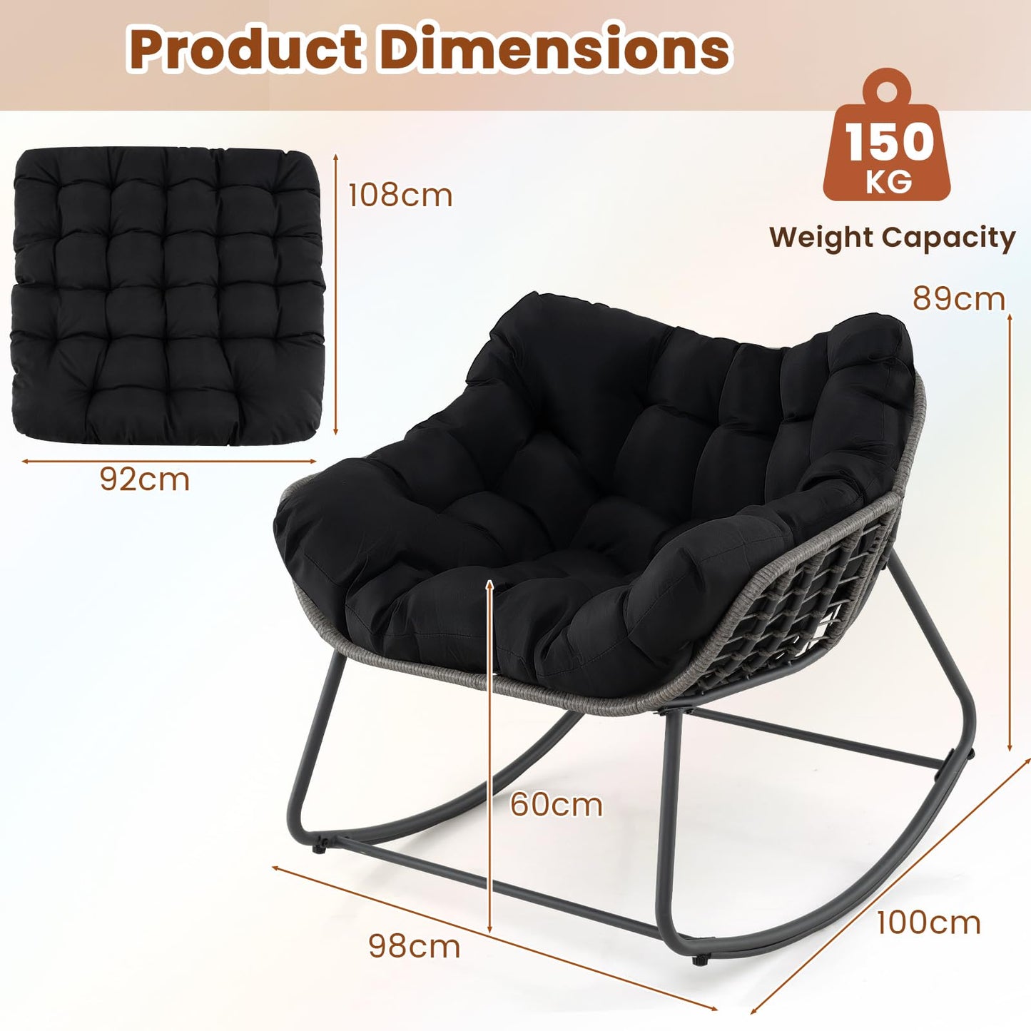 Oversized Patio Wicker Egg Chair with Thick and Removable Cushion