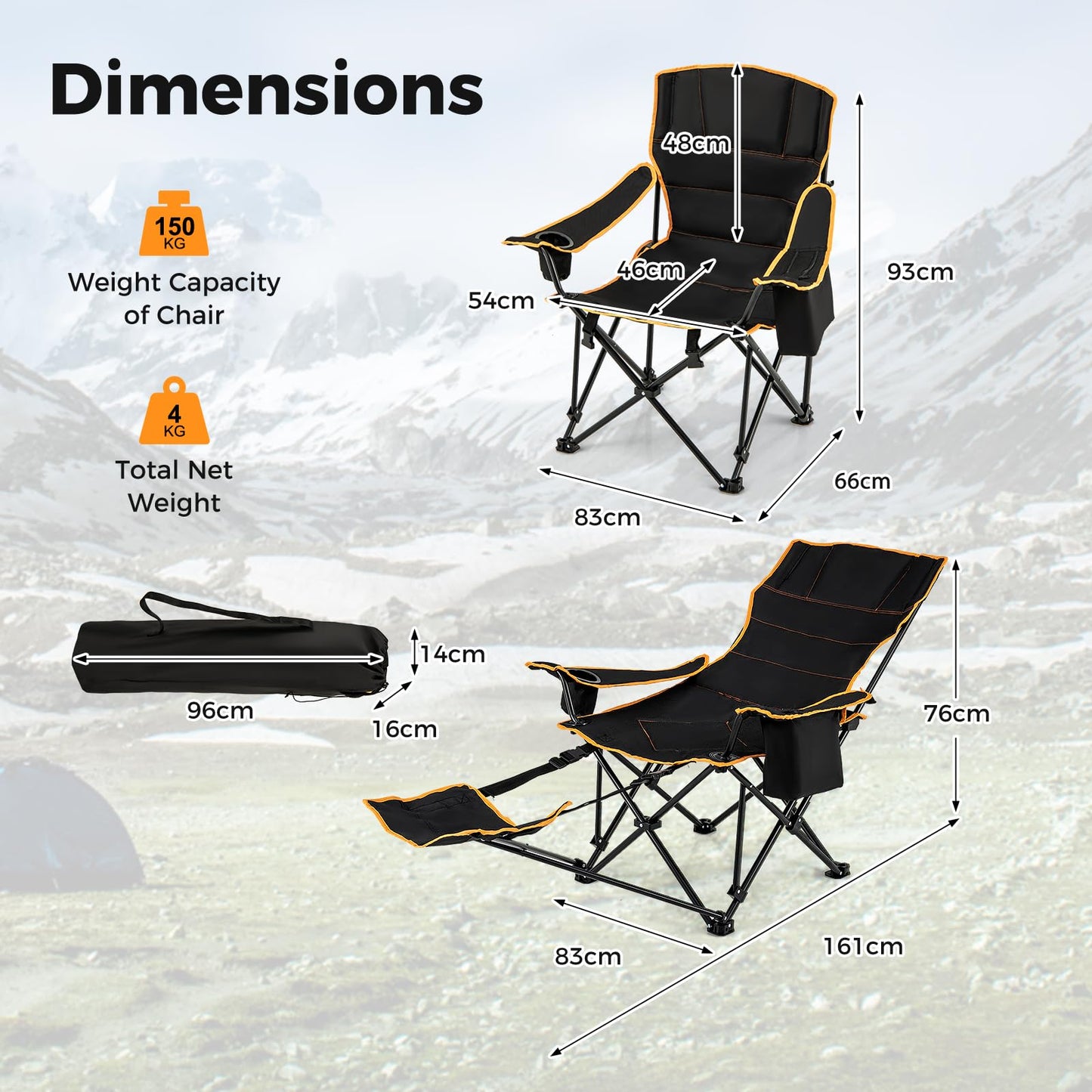 Portable Reclining Camp Chair with Detachable Footrest