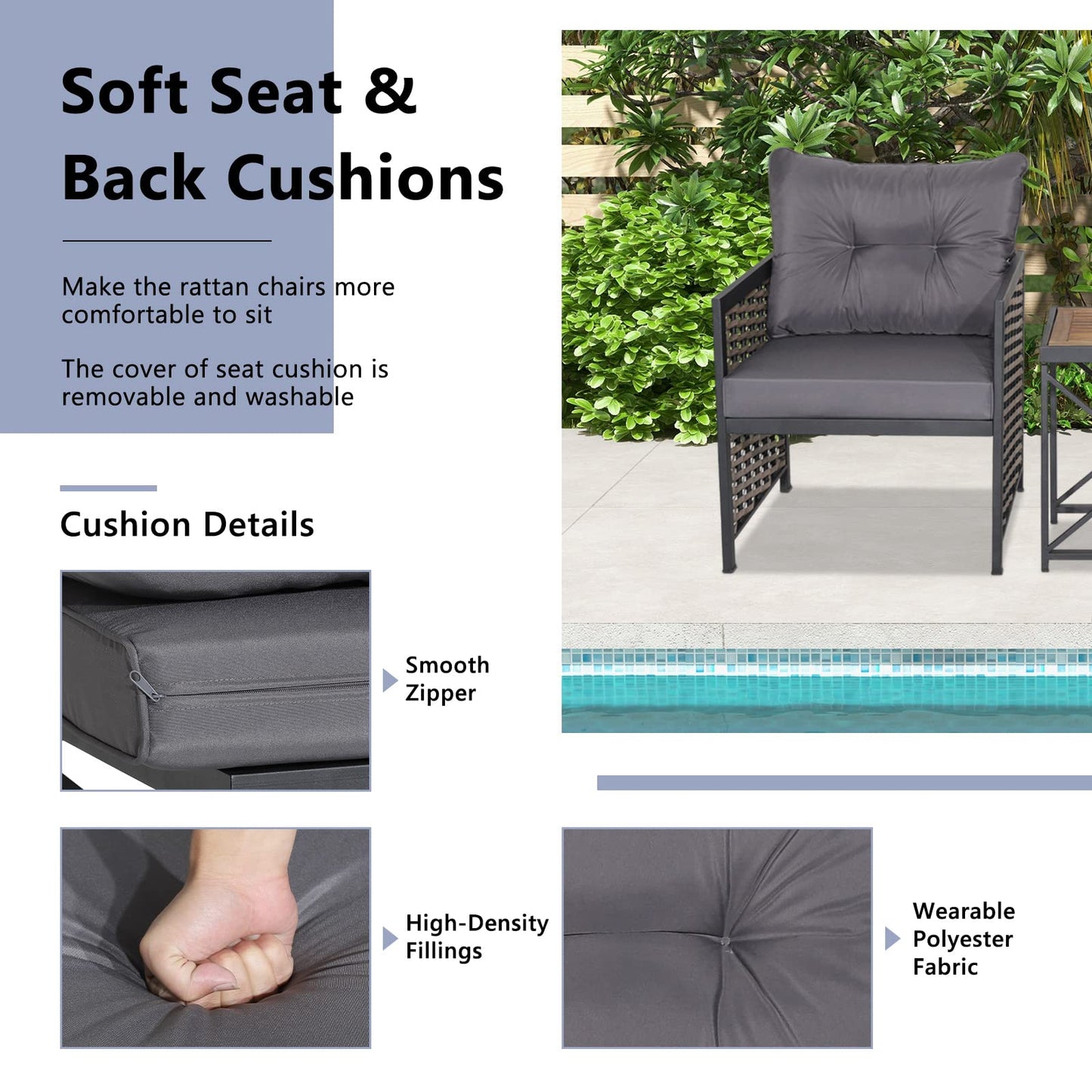 3-Piece Outdoor Coffee Table and Sofas with Acacia Wood Tabletop