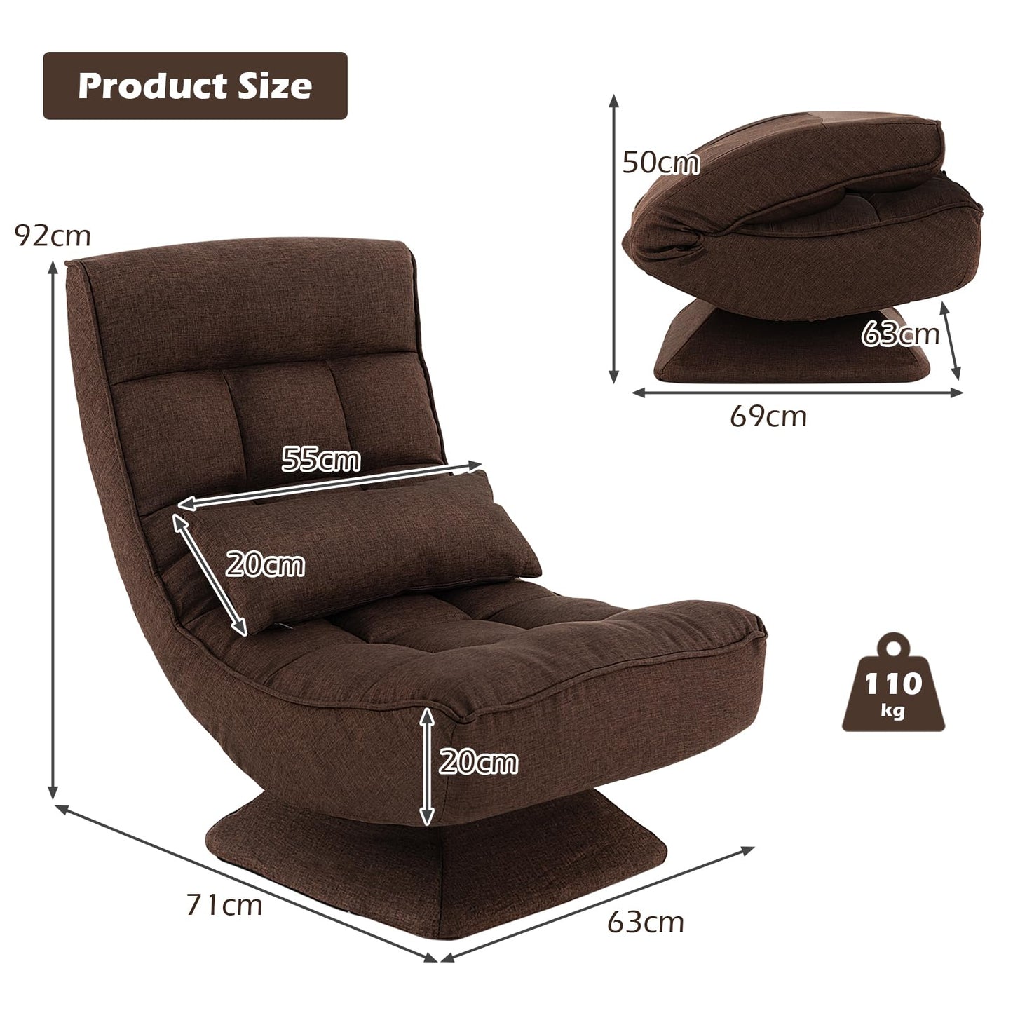 4-Position Adjustable Floor Chair with Swivel Base