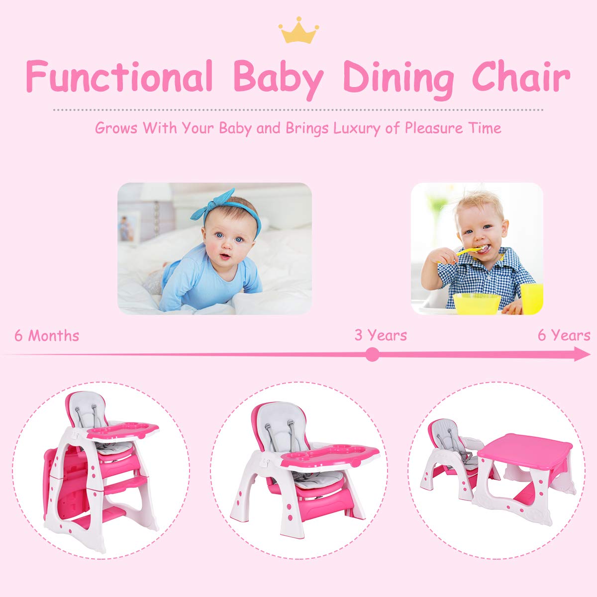 Convertible Highchair Booster Seat with Reclining Backrest