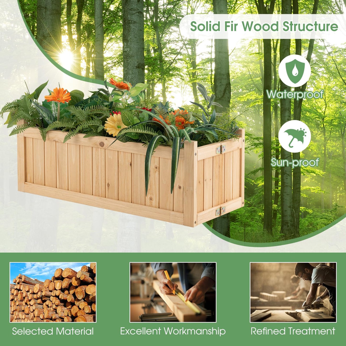 Folding Wooden Flower Planter with Drainage Hole (70 x 30 x 25cm)