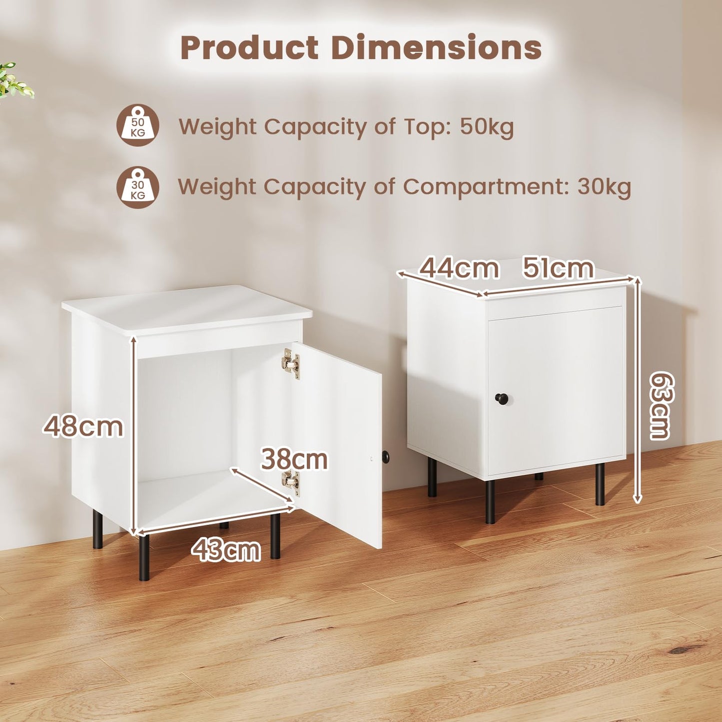 Wooden Nightstand End Sofa Side Table with Single Door Cabinet