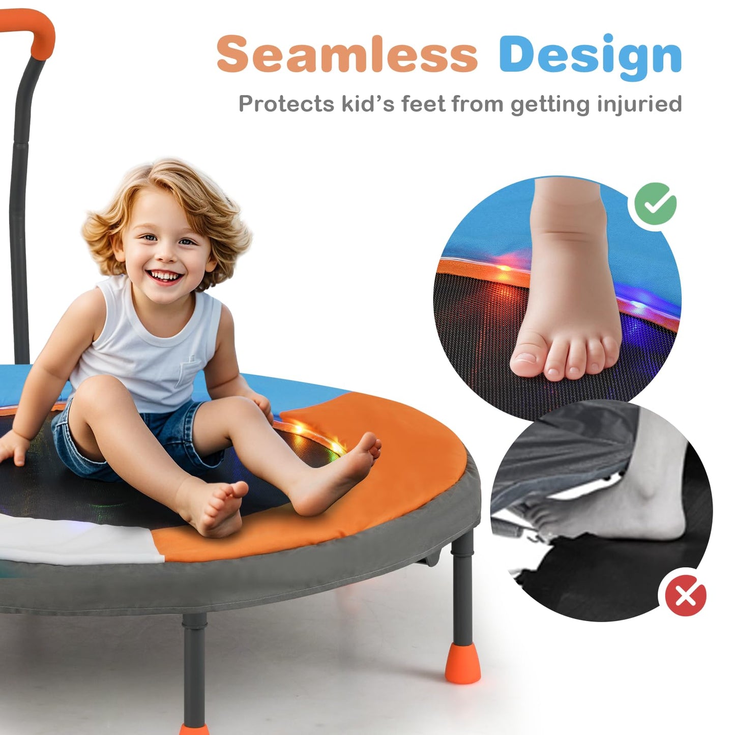 36" Mini Trampoline for Kids with LED Lights