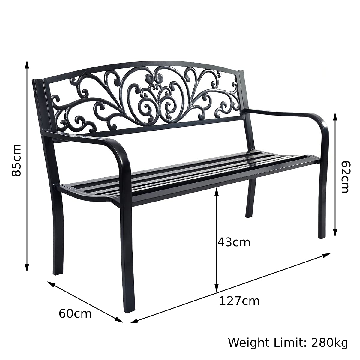 Metal Frame 2 Seater Garden Bench Butterfly Pattern