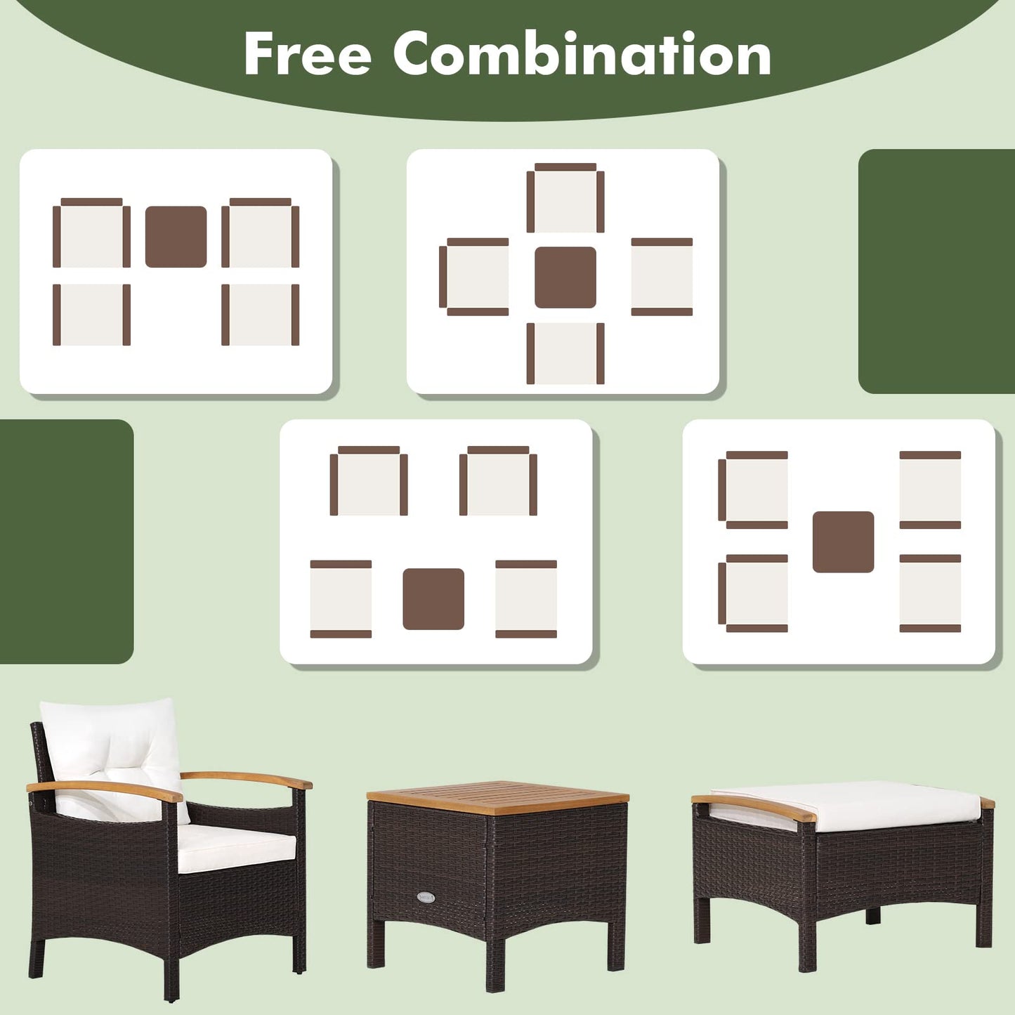 5-Piece Outdoor Acacia Wood Wicker Conservatory Set