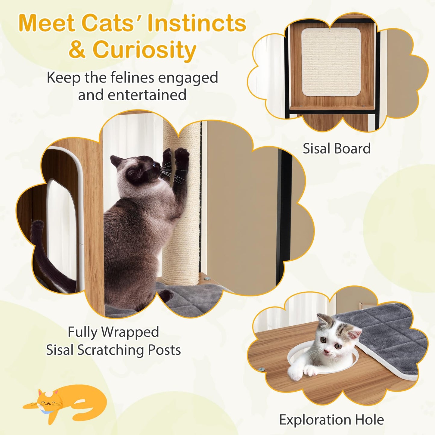 133cm Multi-level Cats Climbing Tower with Scratching Posts