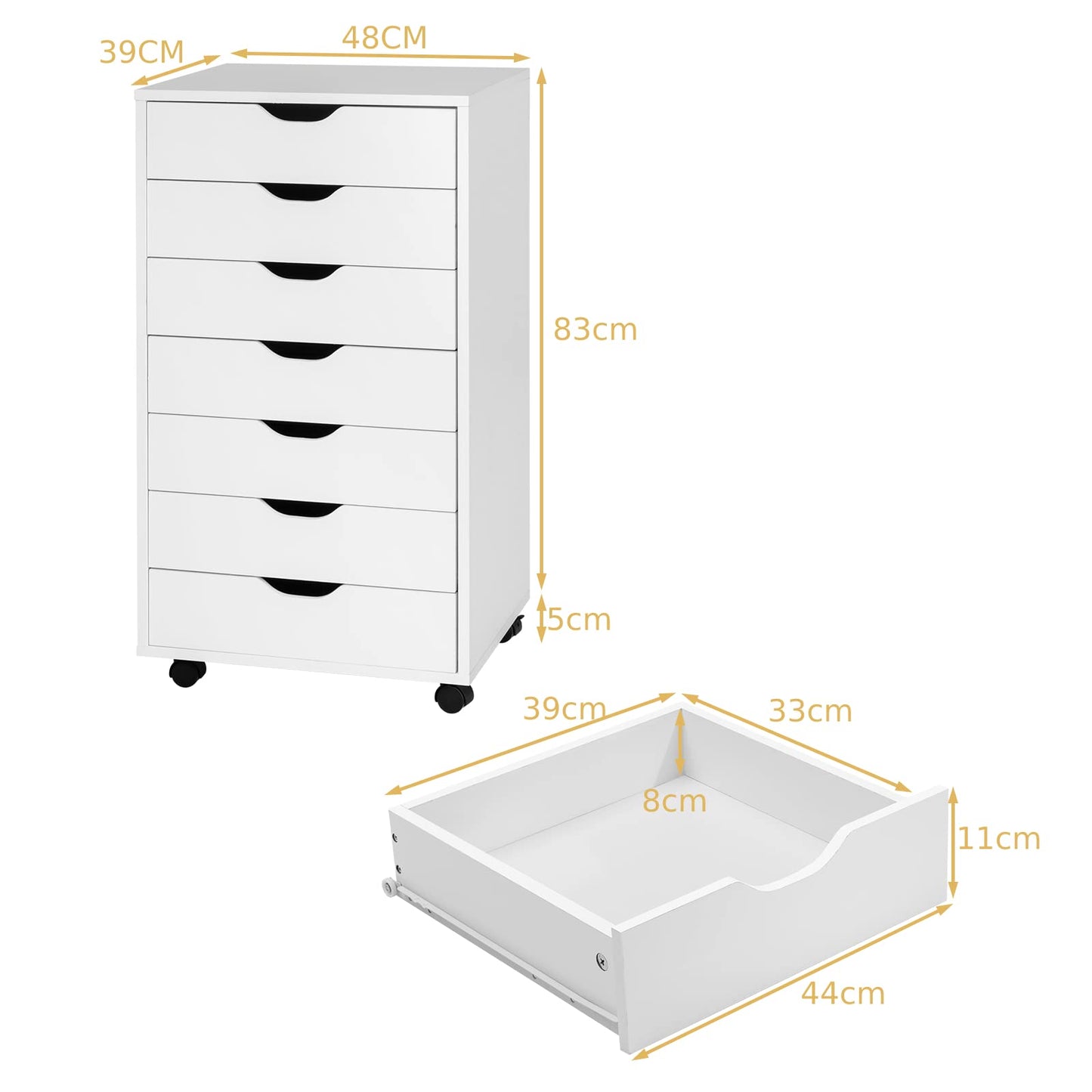 7 Drawers Lateral Stationery Storage Organiser Chest with Wheels