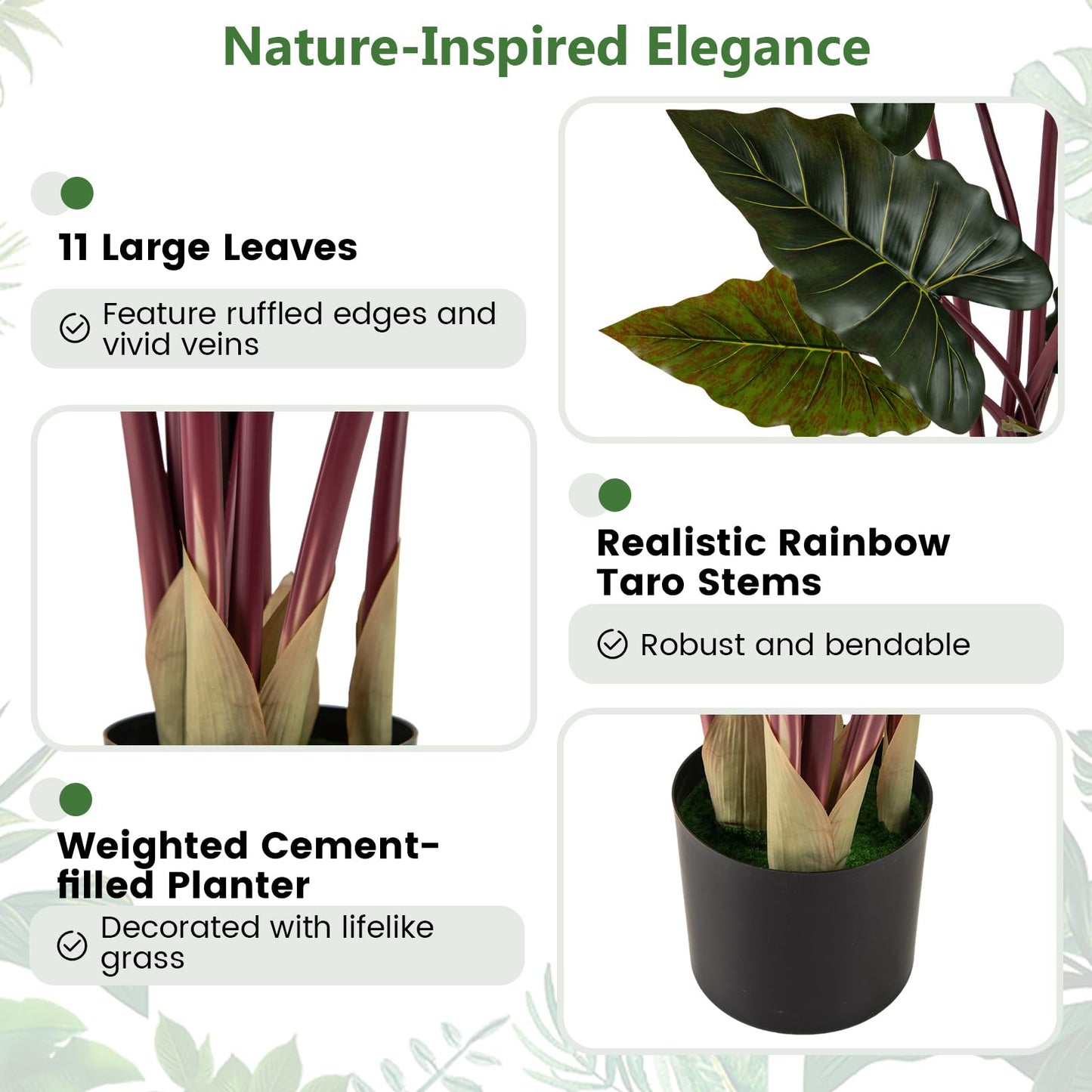Artificial Rainbow Taro Tree 160cm Tall Fake Pre-potted Plant
