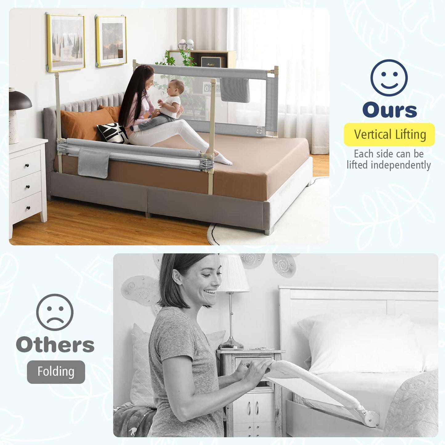 57’’ Extra Long, Height Adjustable & Foldable Baby Bed Rail