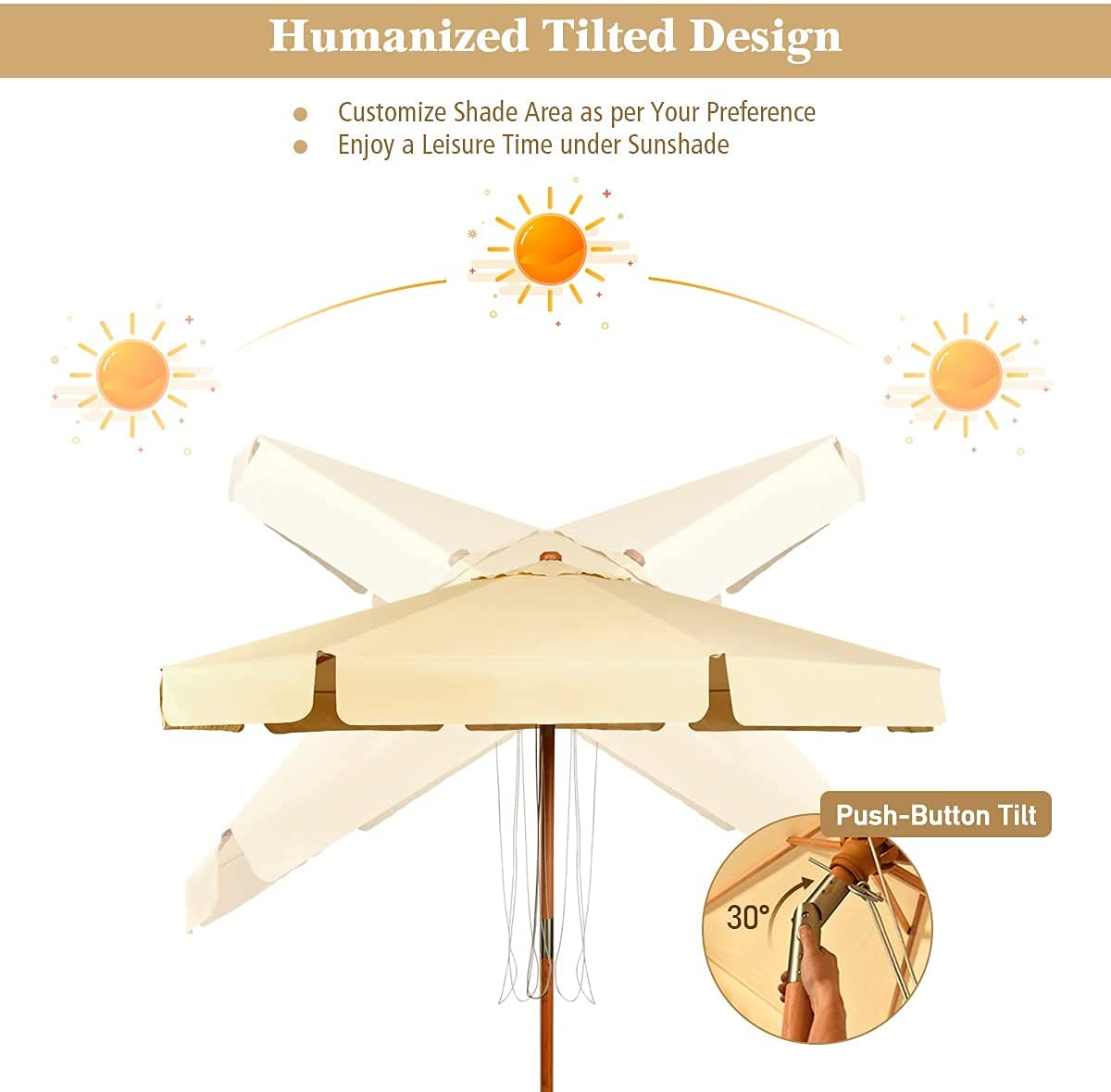 3M Garden Parasol Umbrella with Tilt Function and Wood Poles