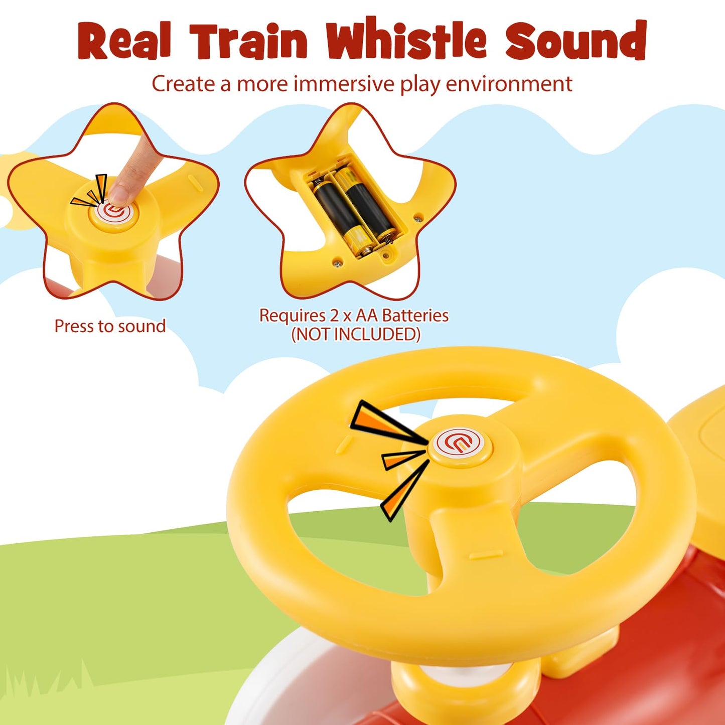 Toddler Foot to Floor Sliding Walker with Train Whistle Sound, Steering Wheel
