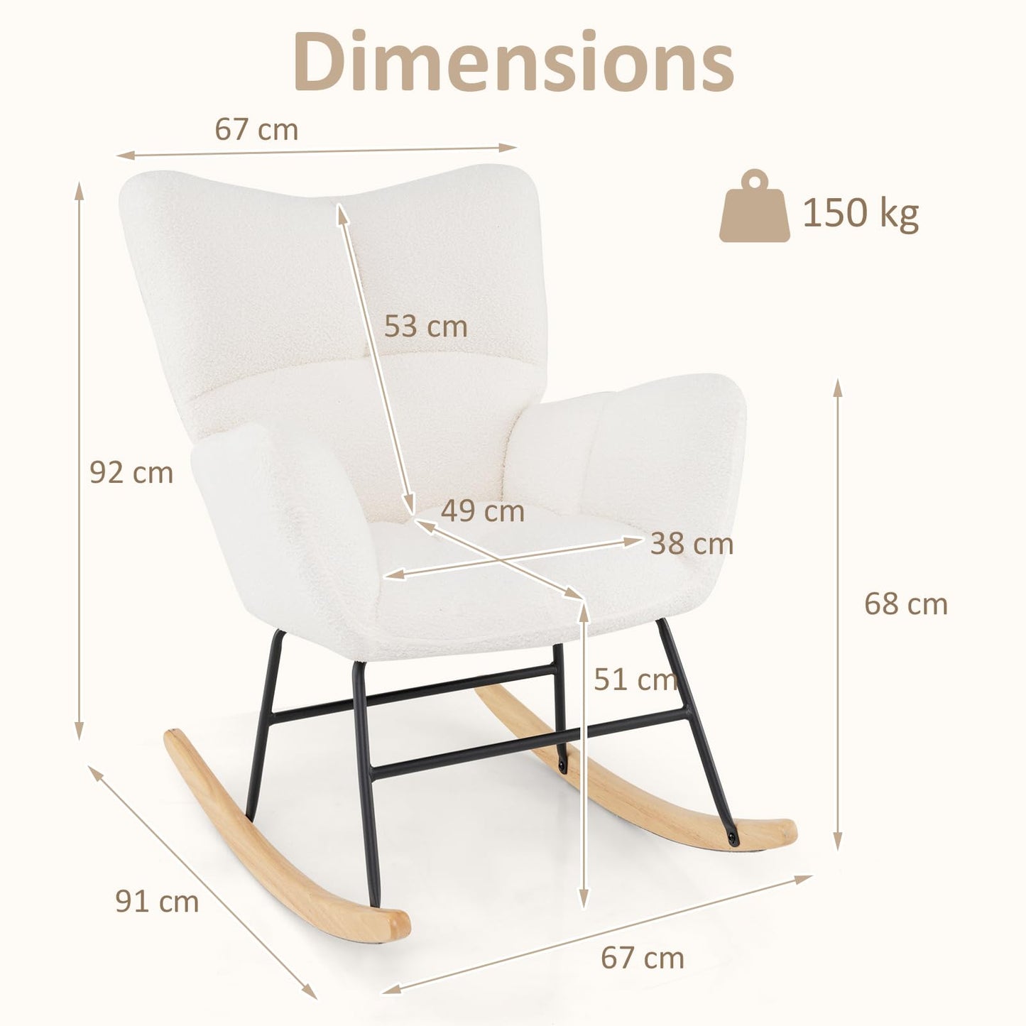 Nursery Rocking Chair with Comfy Backrest and Armrest