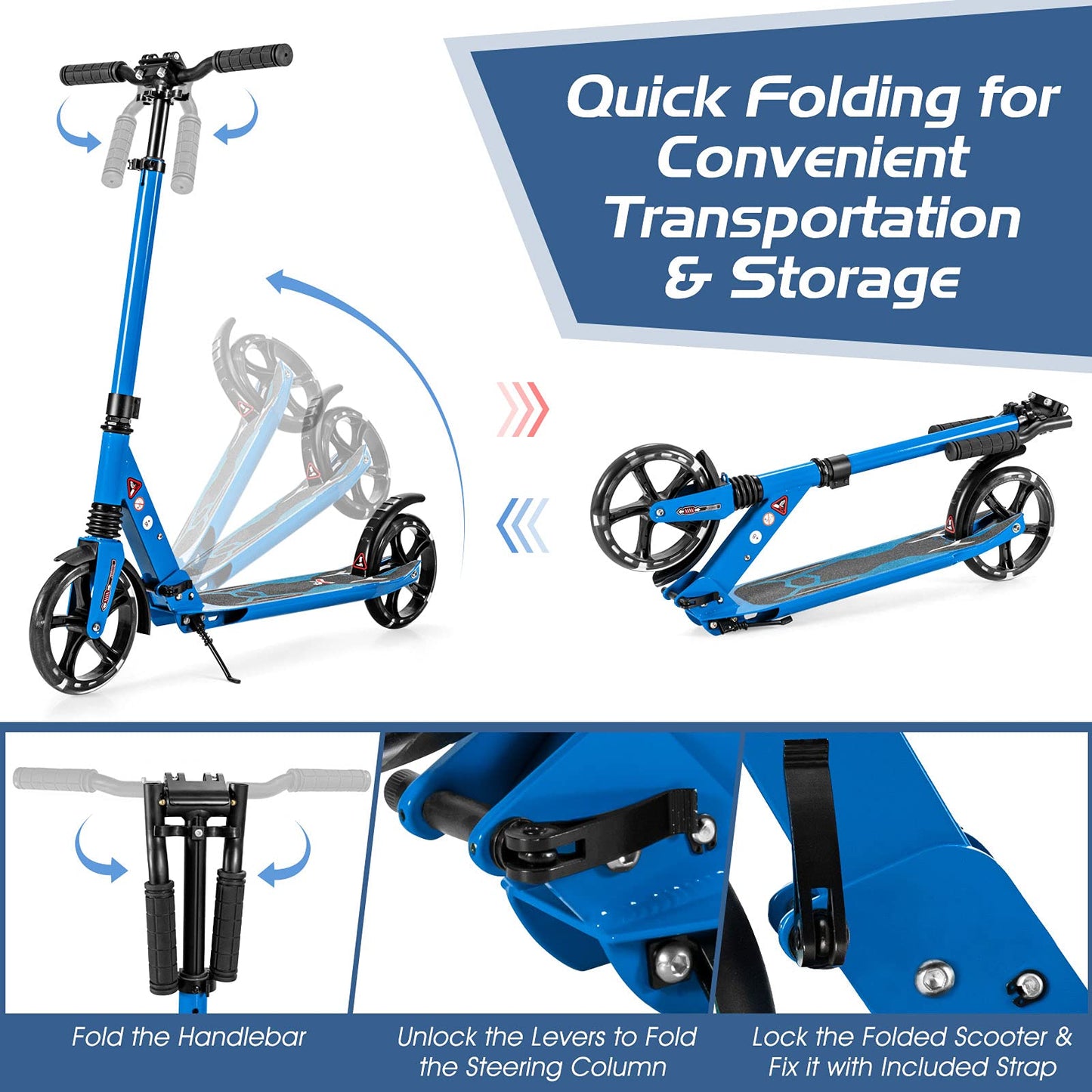 Light Up Scooter with 200mm Large Wheels and Carrying Strap