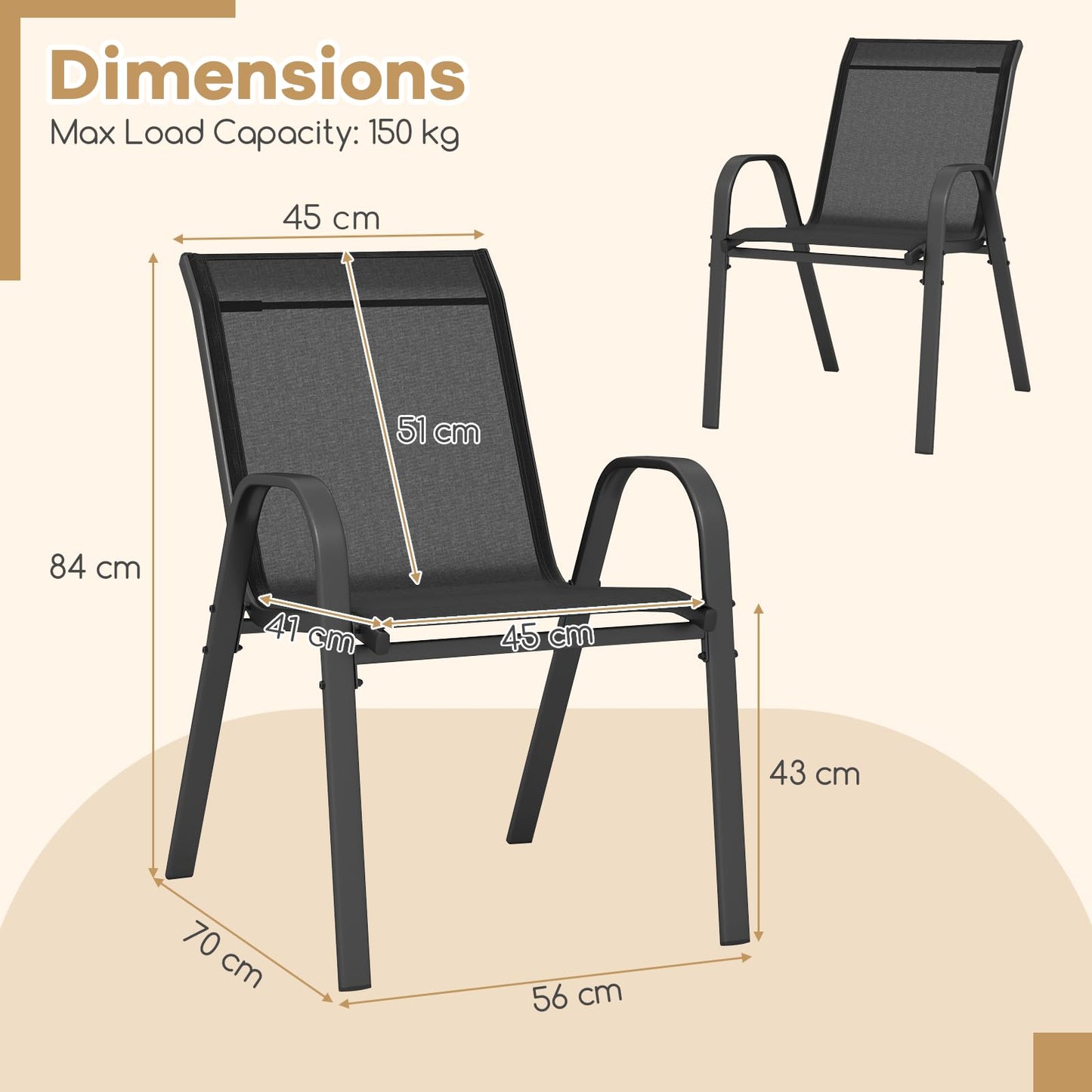 Stackable Outdoor Modern Accent Chairs with Armrests