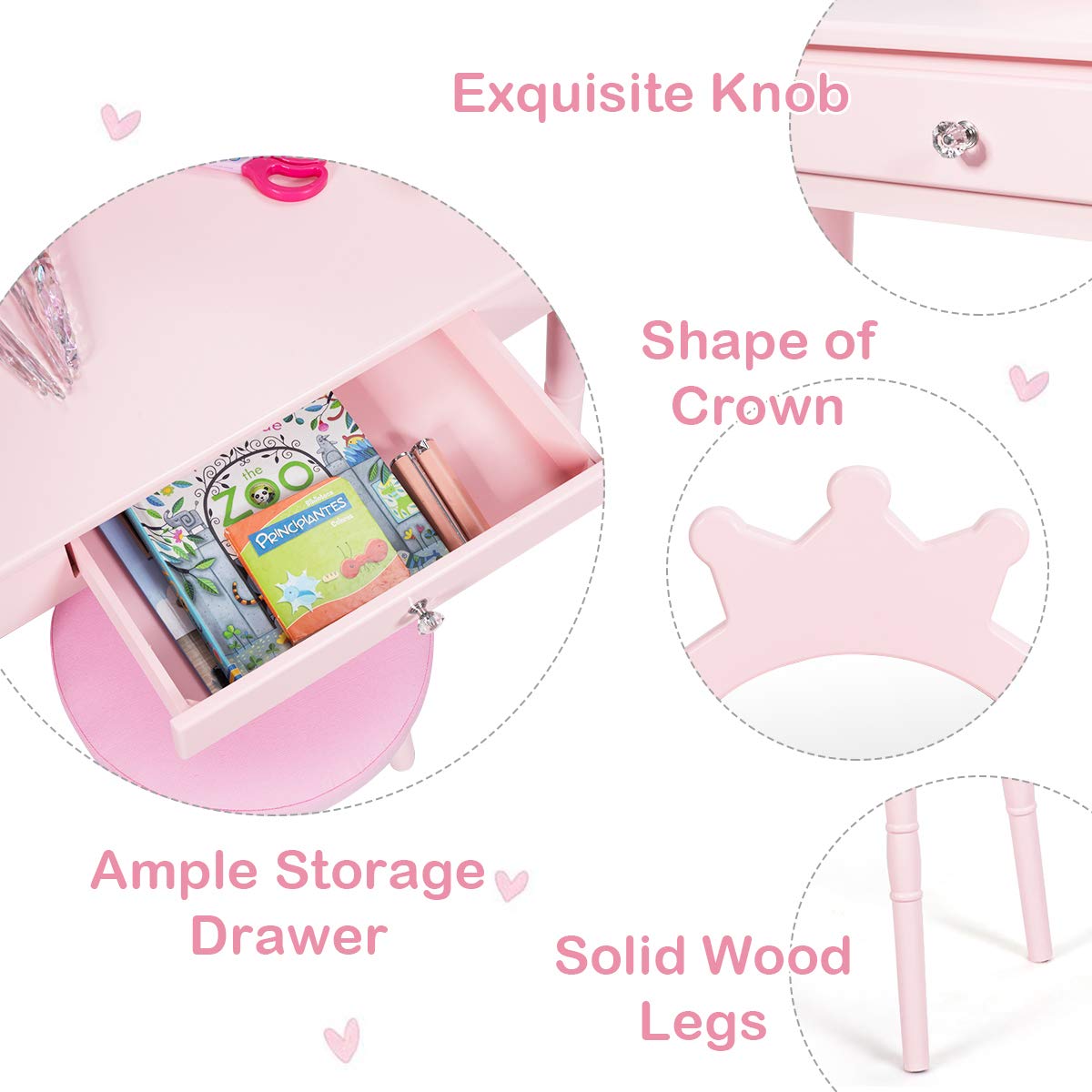 Child's Dressing Table and Cushioned Stool Set