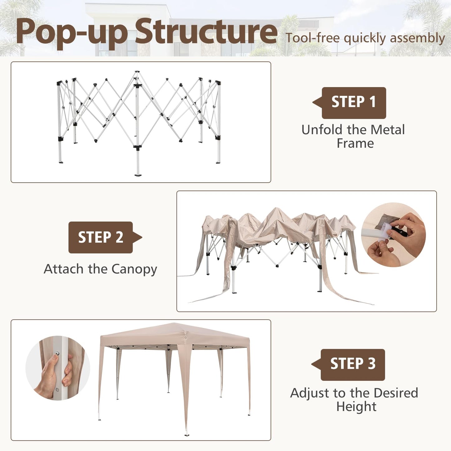 400 x 348cm Hexagonal Pop-Up Canopy Tent with Dressed Legs and Carry Bag