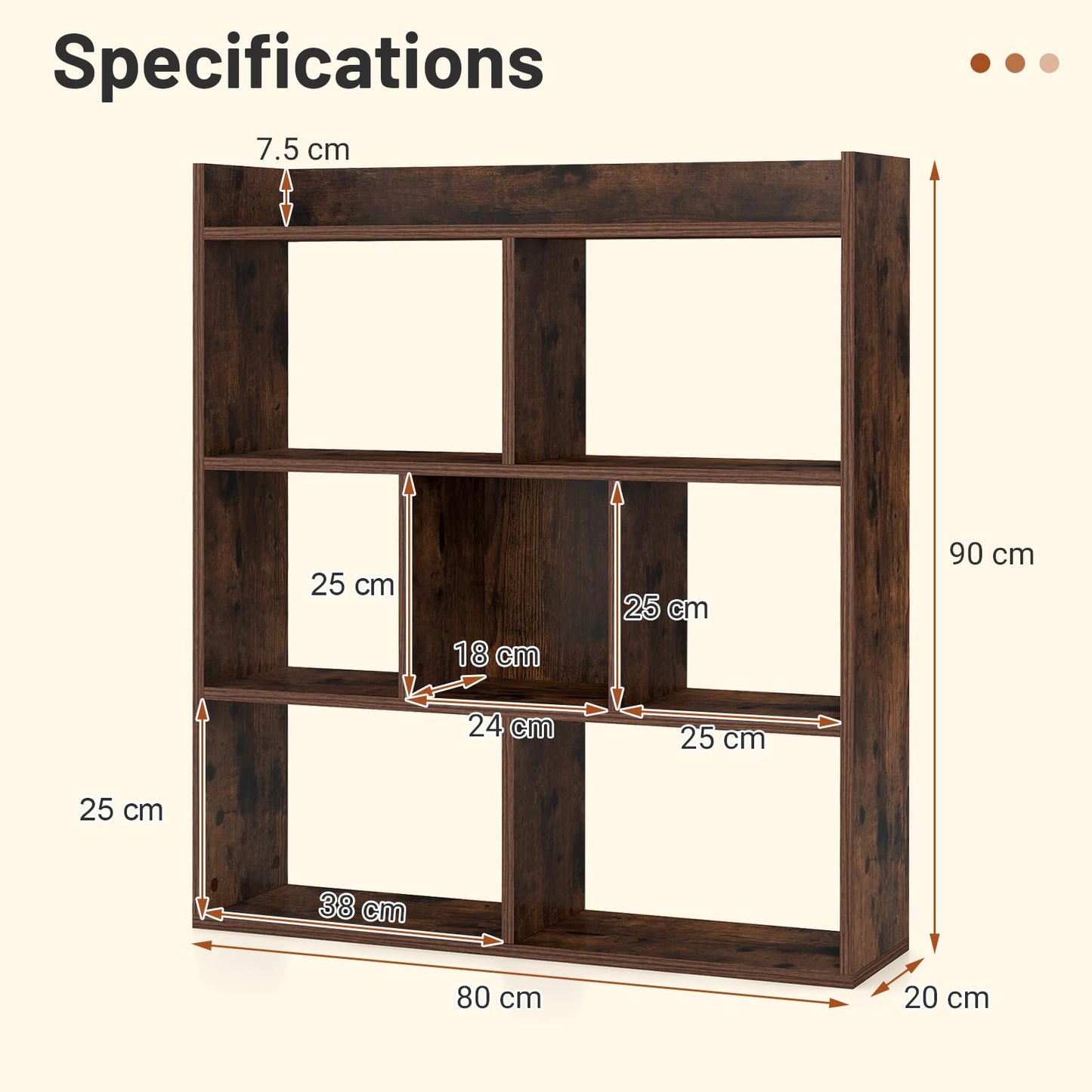 7 Cubes Open-back Bookshelf Home Storage Display Shelf