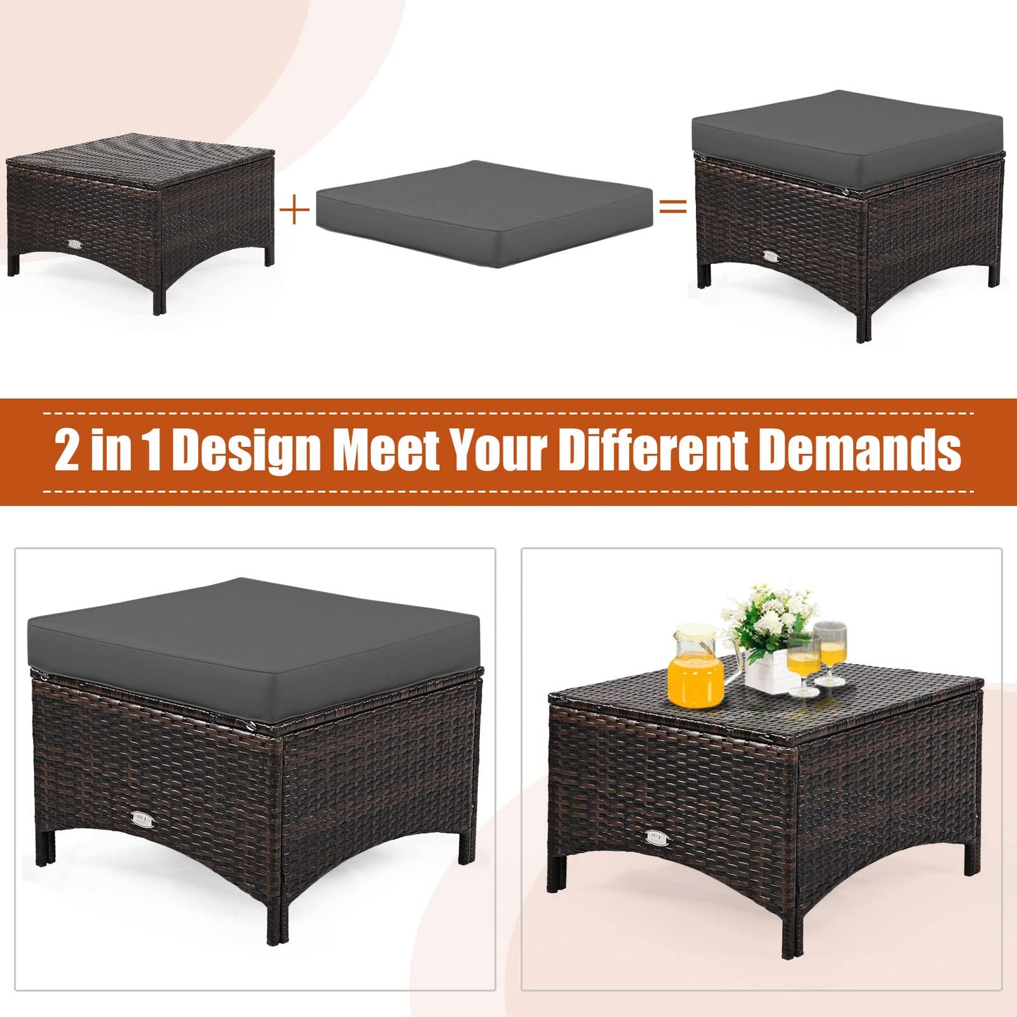 5 Pieces All-Weather Outdoor Sectional Conversation Set for Balcony Yard Lawn