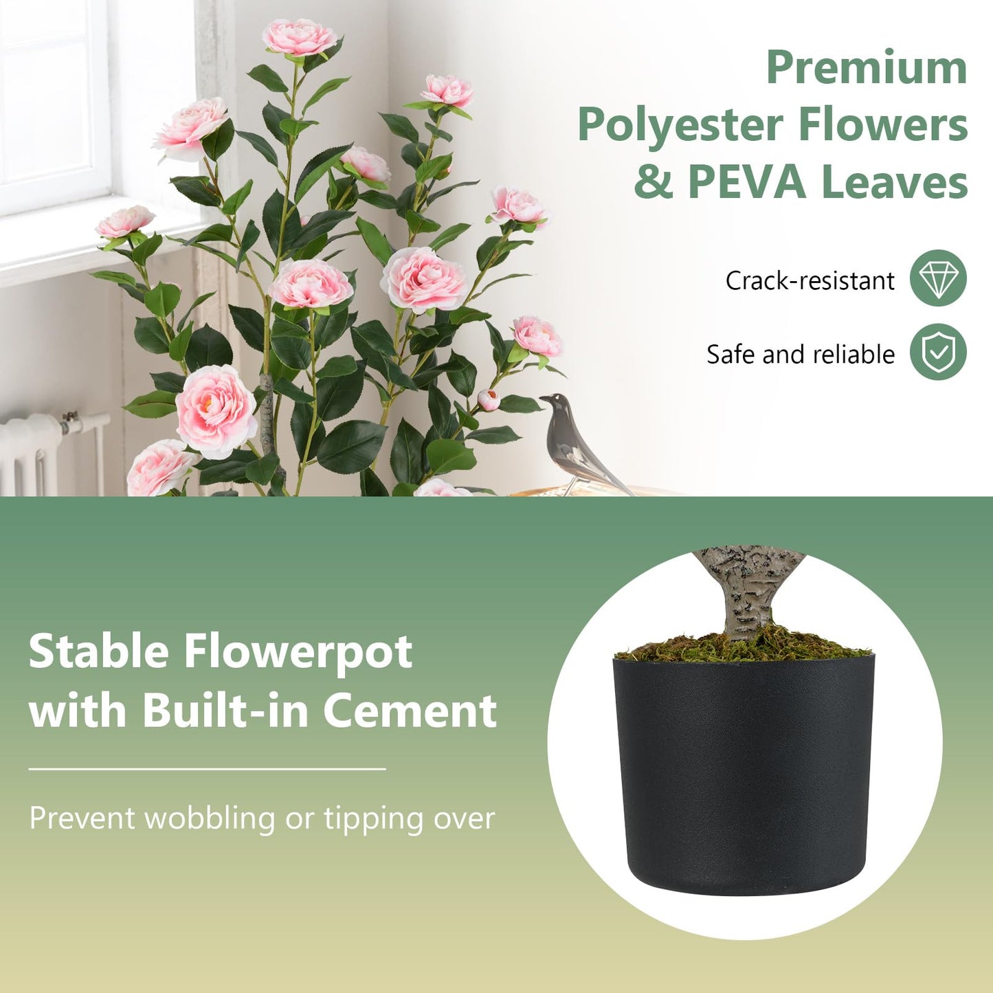 90CM Artificial Camellia Tree Faux Flower Plant in Nursery Pot