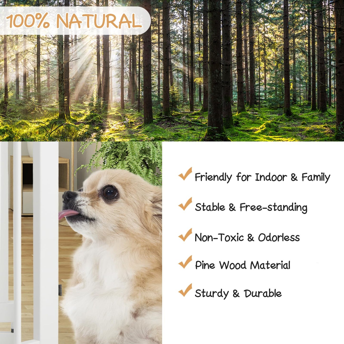 4 Panels Wooden Dog Gate with Door Walk Through