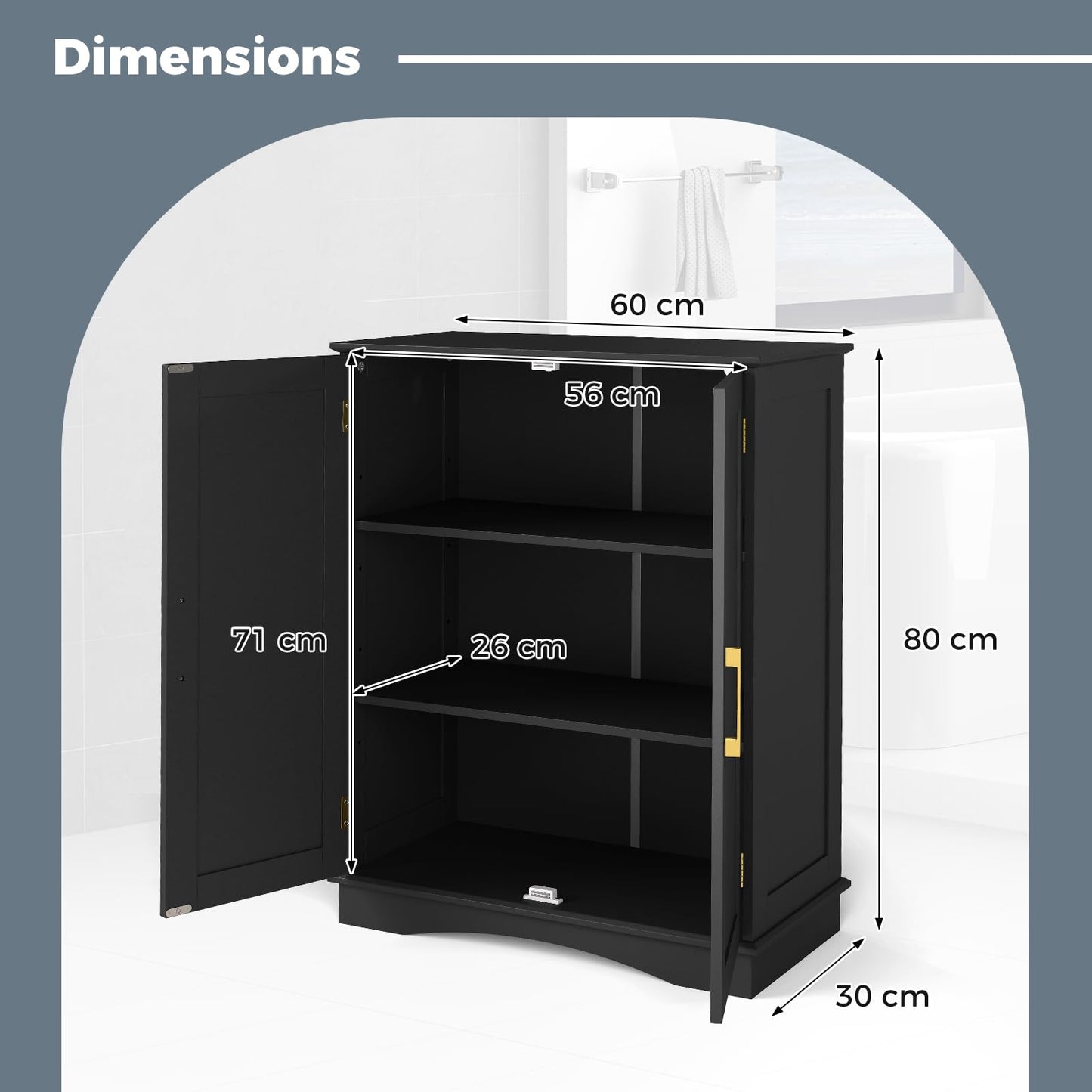 Bathroom Floor Storage Cabinet with 2 Doors and Adjustable Shelves