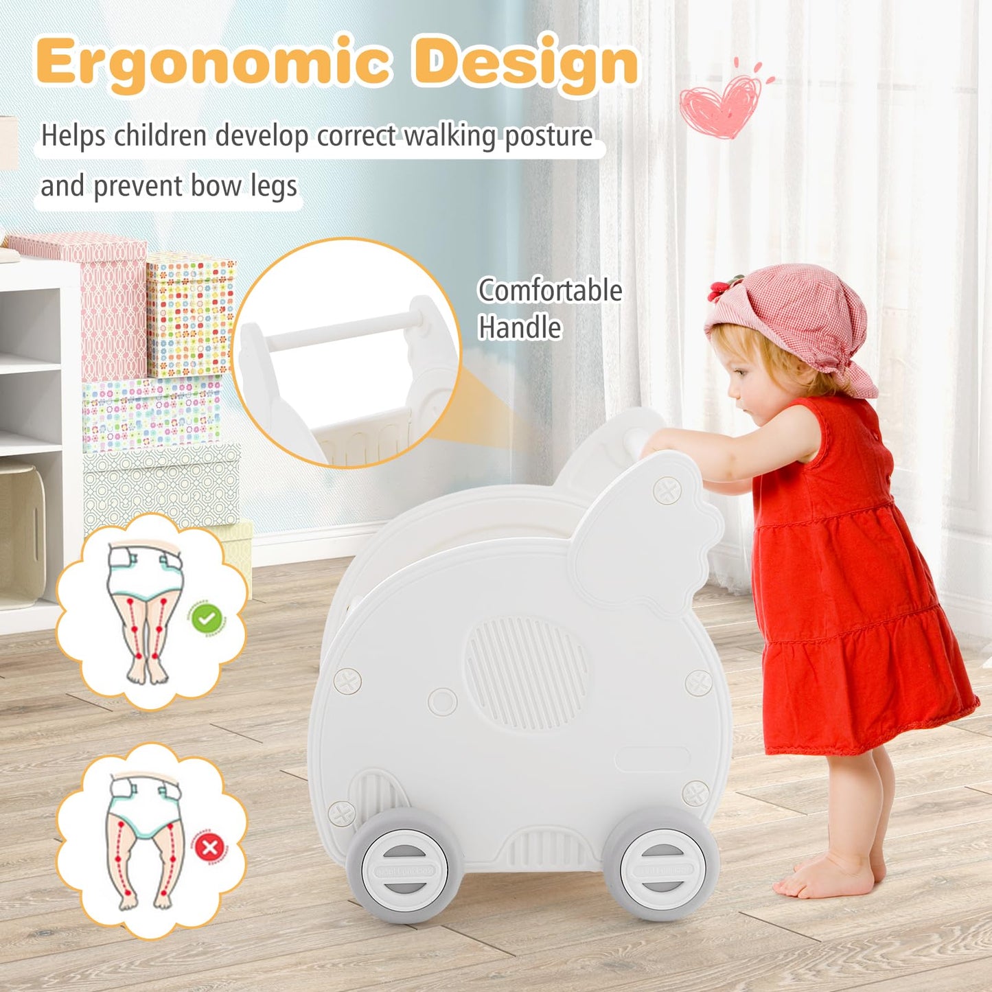 2 in 1 Toddler Push Along Shopping Cart with Storage Chest