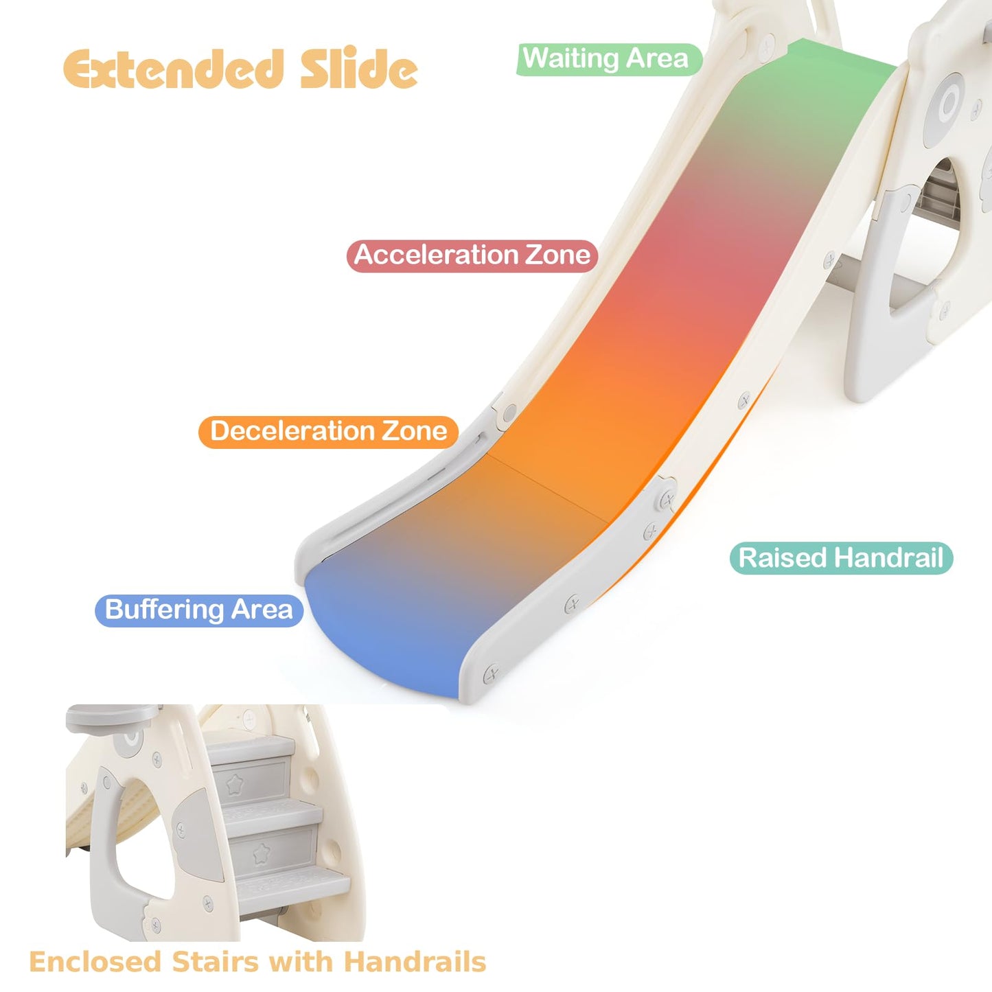 Foldable Toddler Slide with Basketball Hoop and Ball