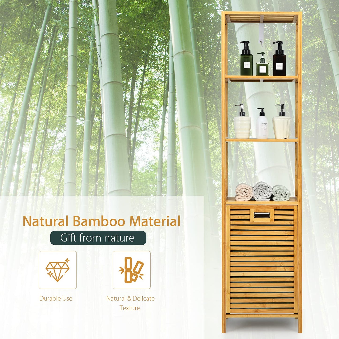 Bathroom Tilt-out Laundry Hamper Organizer with 3-Tier Storage Shelves
