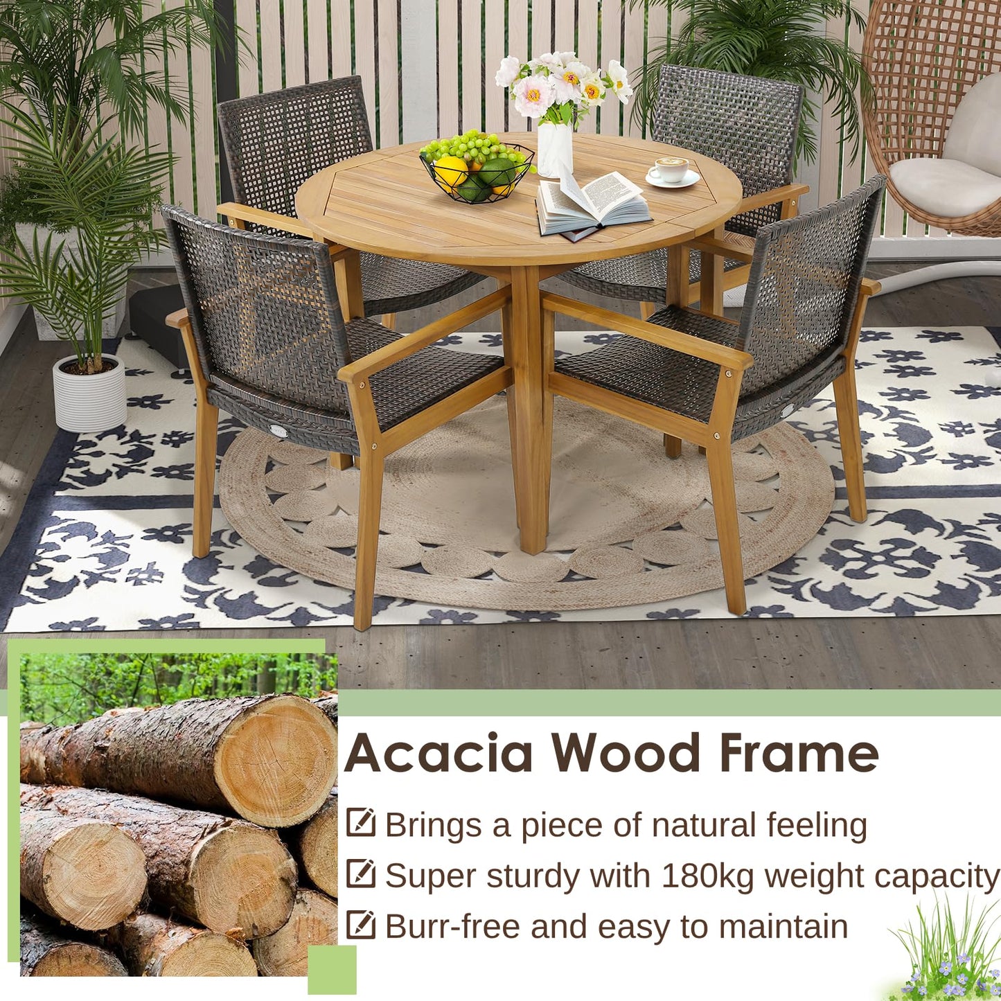 Rattan Garden Chairs Set of 4 for Backyard Poolside Balcony