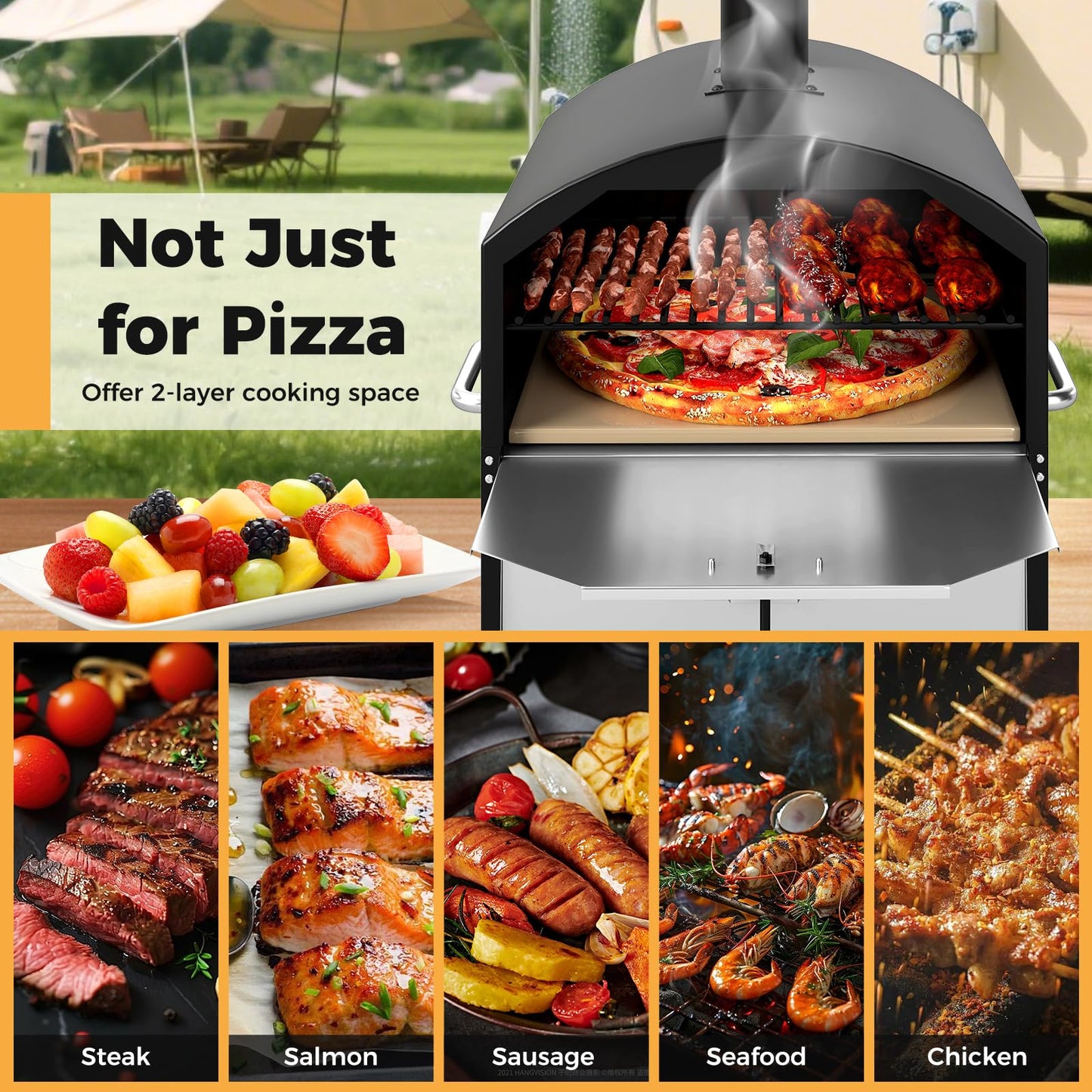 Outdoor 60cm Wood Fired Pizza Oven with Cooking Grills and Cover