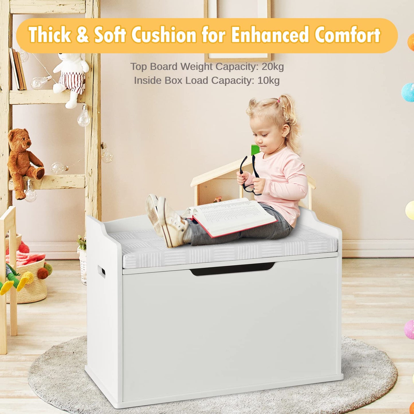 Kids Bench and Storage Chest with Cushion