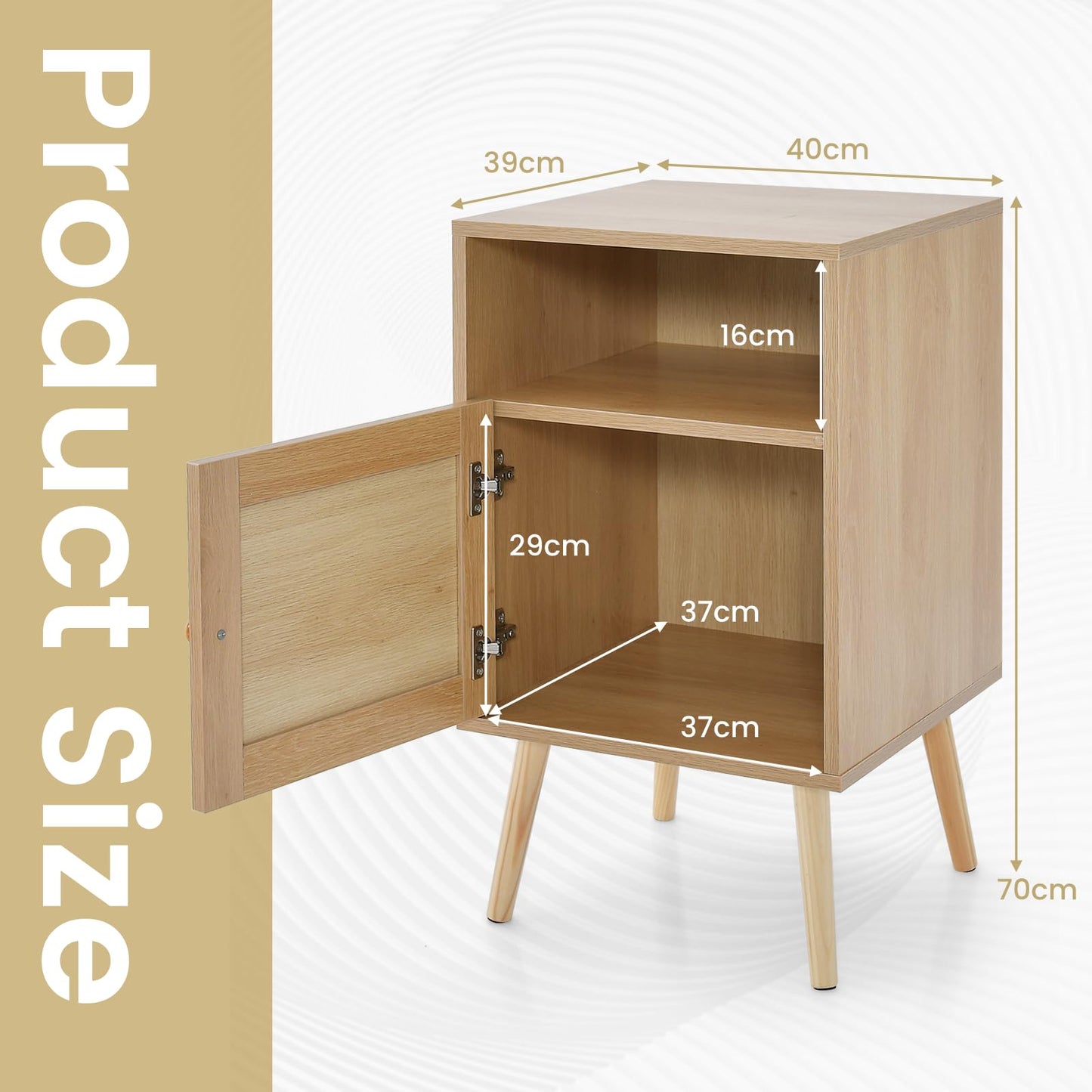 Rattan Nightstand with Storage and PE Rattan Decorated Door