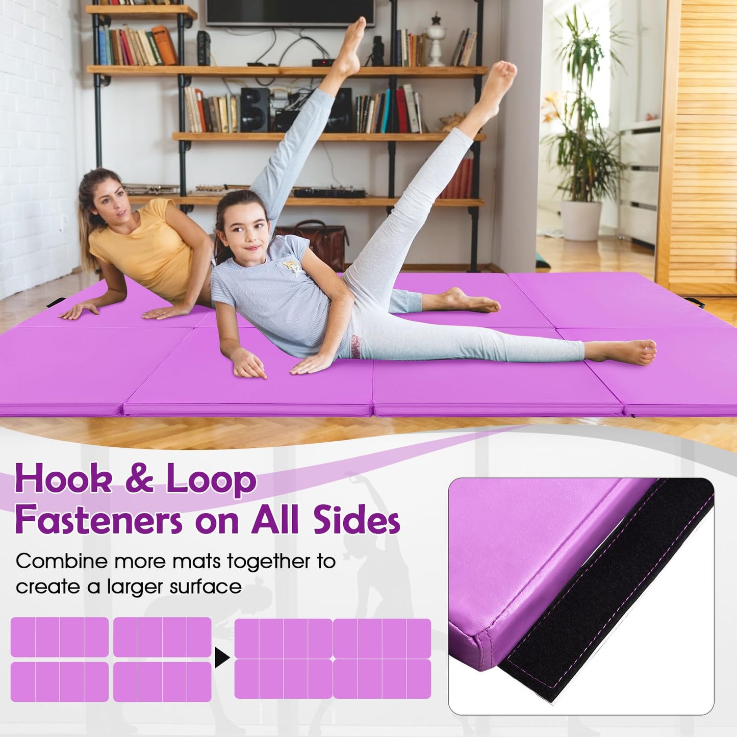 240 x 116 x 5 cm Folding Soft Floor Mat with Carry Handles and Hook & Loop Fasteners