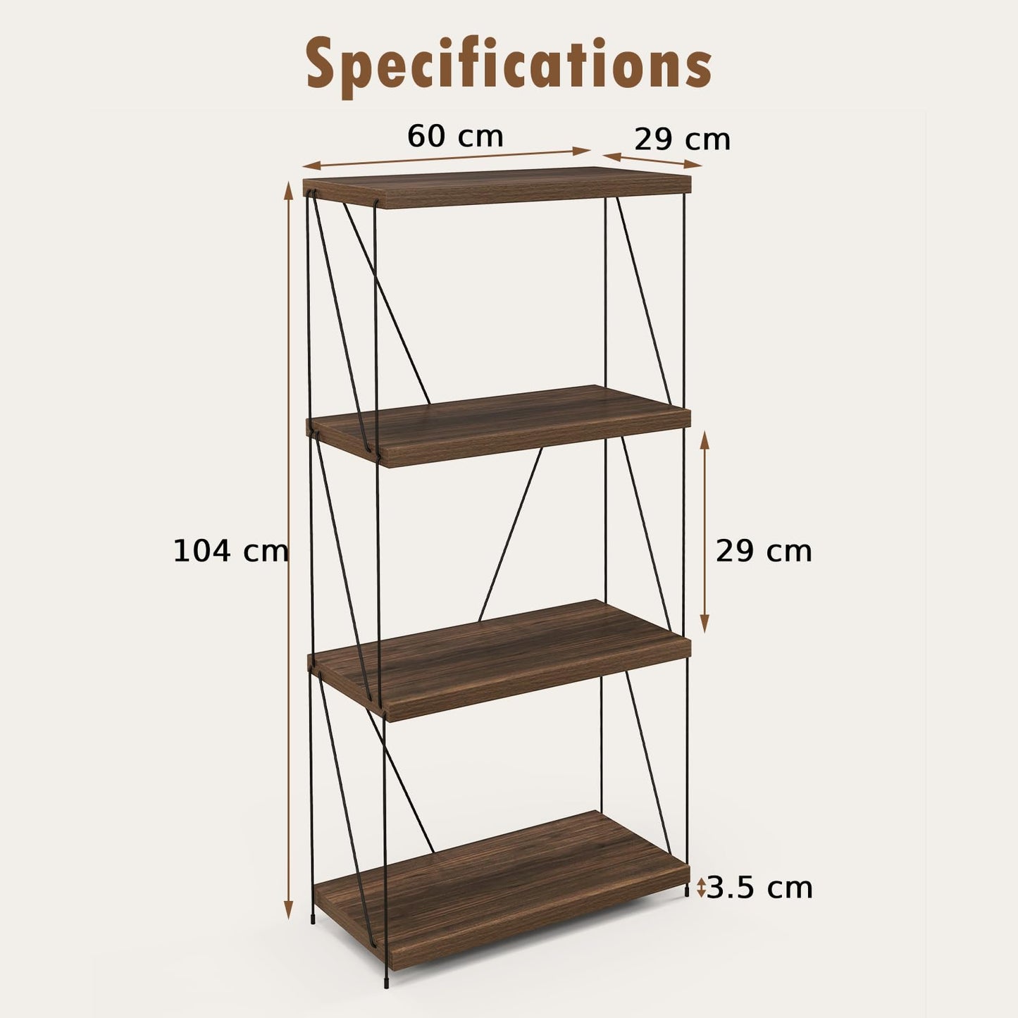 4-Tier Multipurpose Display Rack with Metal Frame for Living Room Home Office