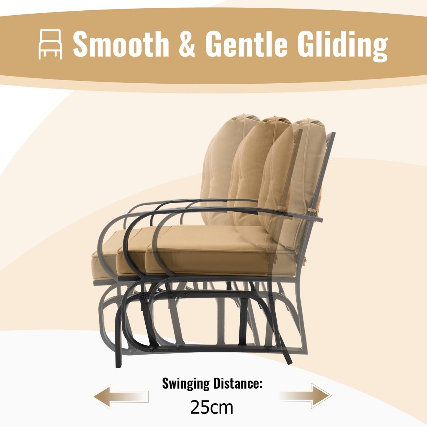 2-Person Steel Frame Outdoor Glider Bench with Cushions