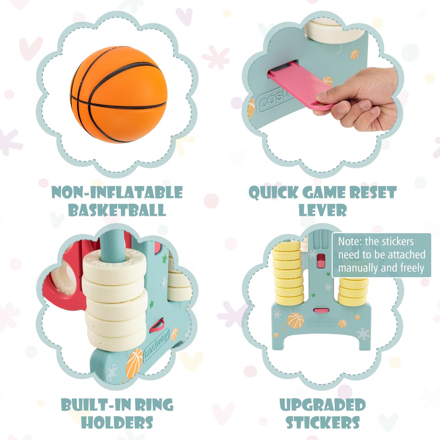 Upgraded 4 to Score Game Set with Basketball Hoop and Toss Ring for Kids and Adults