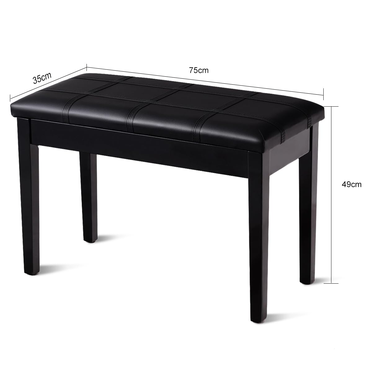 Wooden Duet Piano Bench with Padded Cushion and Music Storage