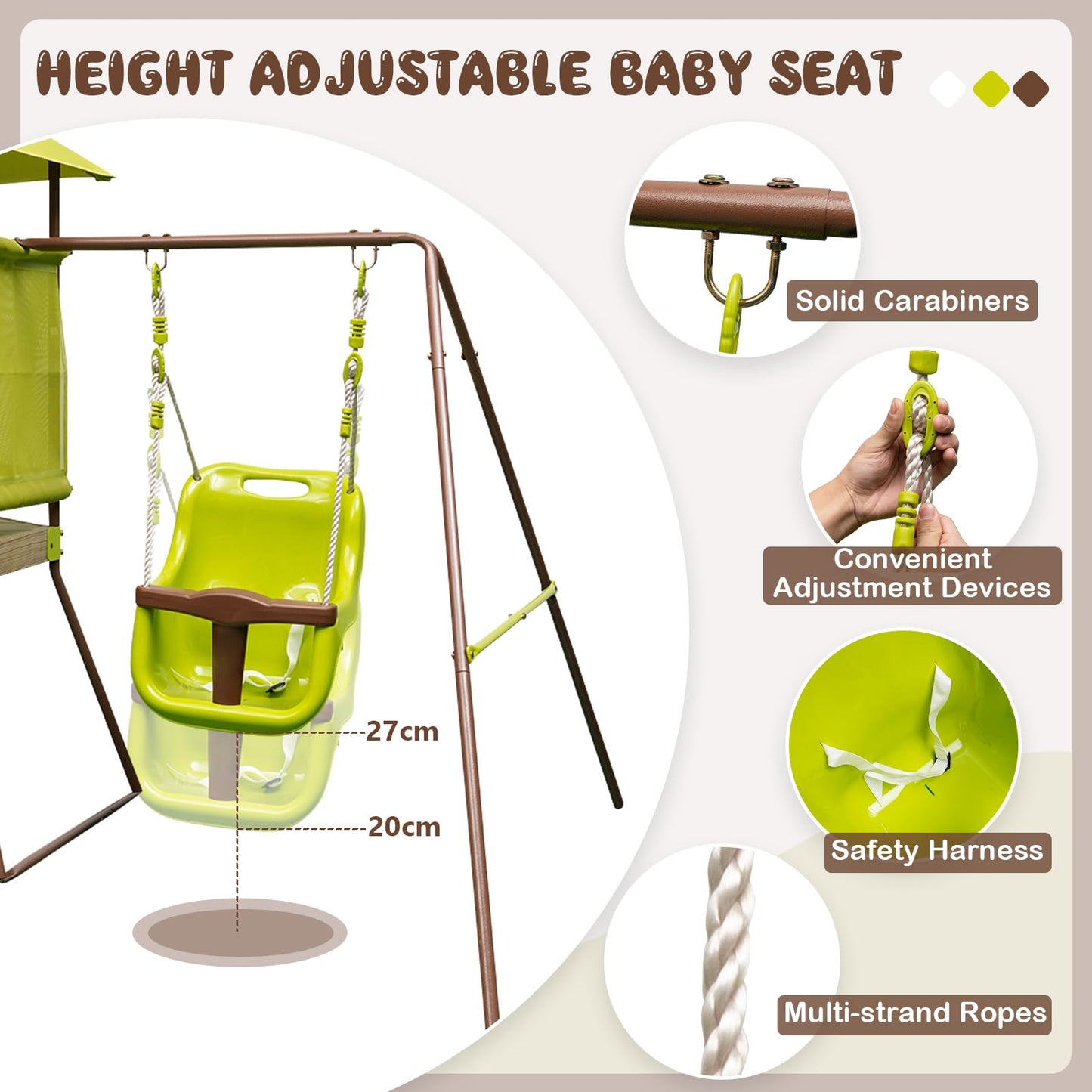 4 in 1 Heavy Duty Metal Swing Frame with Baby Swing