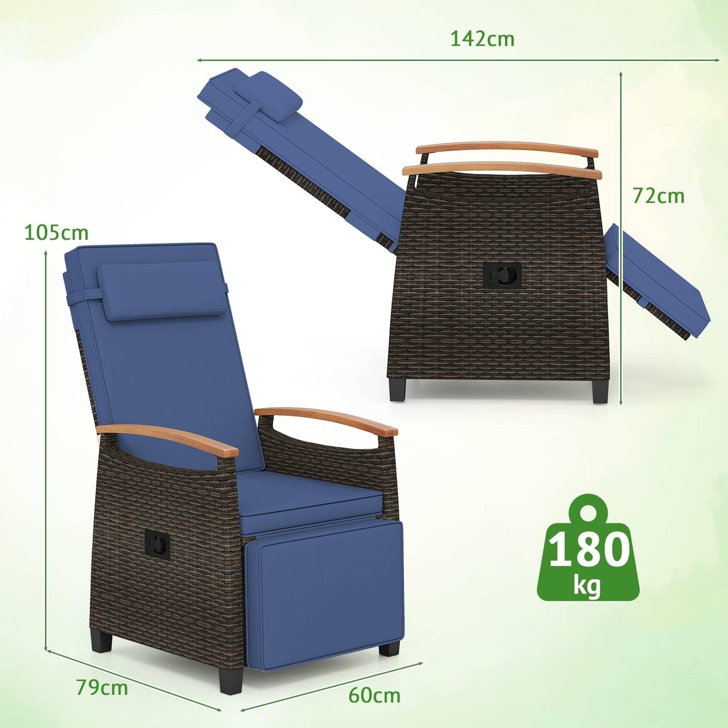 Patio Rattan Lounge Chair Recliner with Adjustable Footrest and Side Table