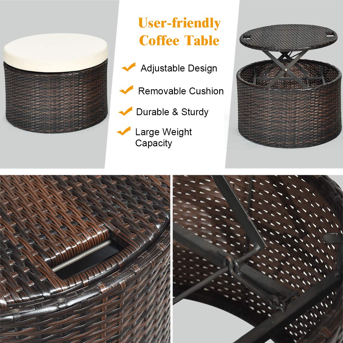 Patio Wicker Sun Bed Sectional Sofa Set with Retractable Canopy
