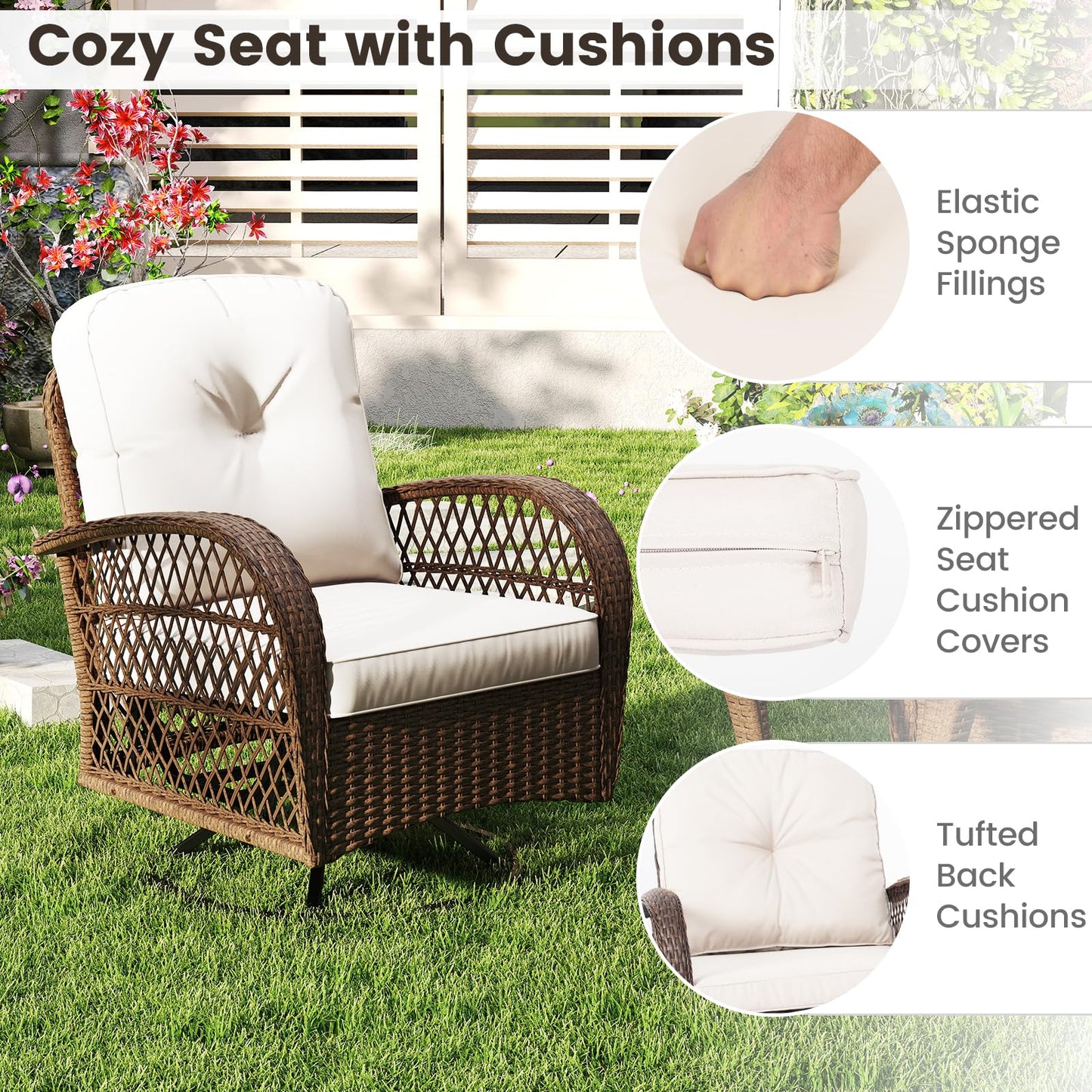 3 Pieces Patio Rattan Bistro Set with Cushions and Pillows
