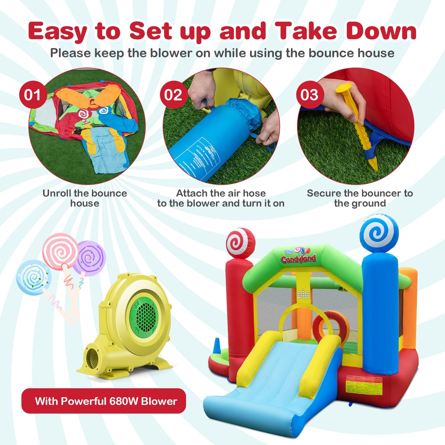 Candy Land Theme Inflatable Bounce House with 680W Blower