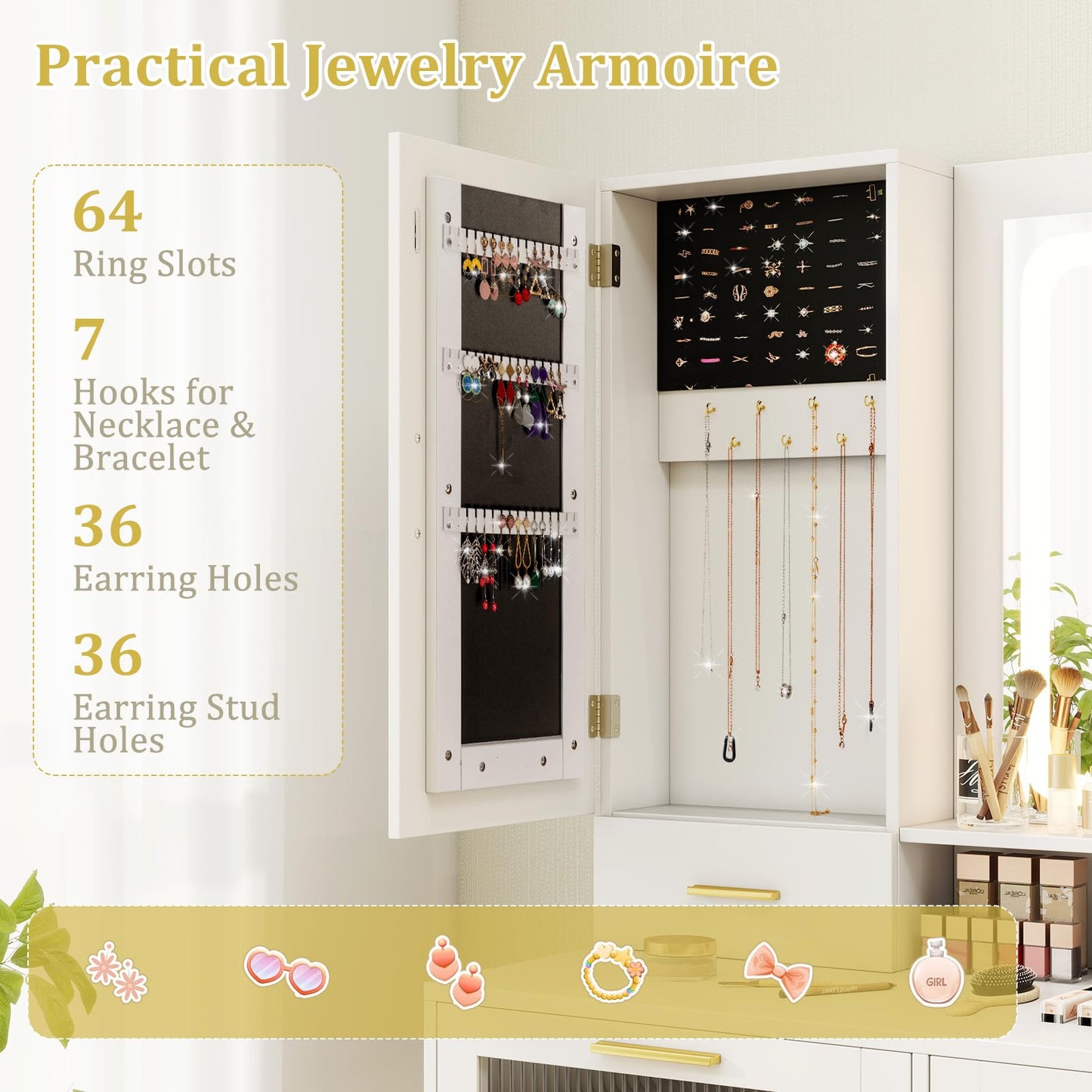 Dressing Table and Chair Set with 3 Lighting Modes and Adjustable Brightness