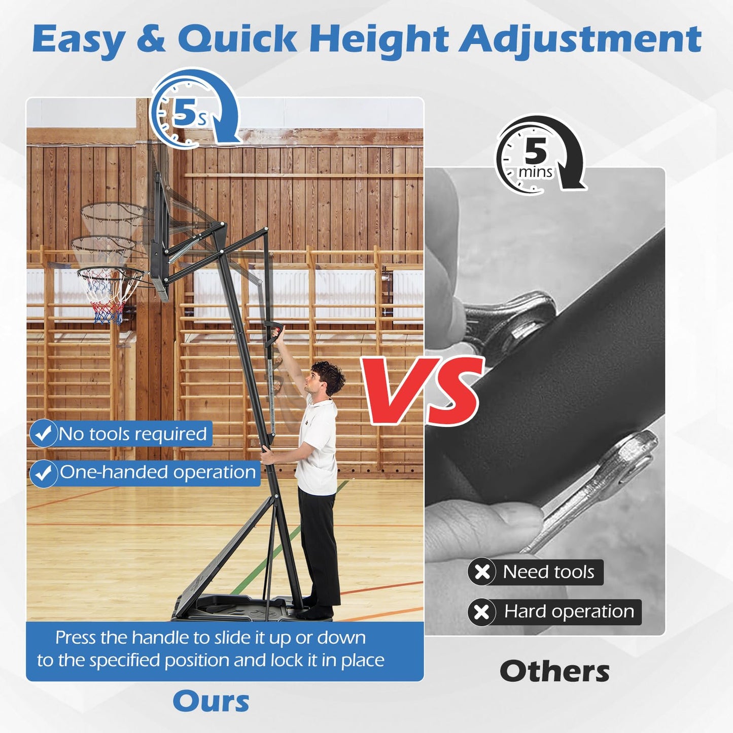Basketball Hoop System with 44 Inch Shatterproof Backboard and Basketball Rebounder