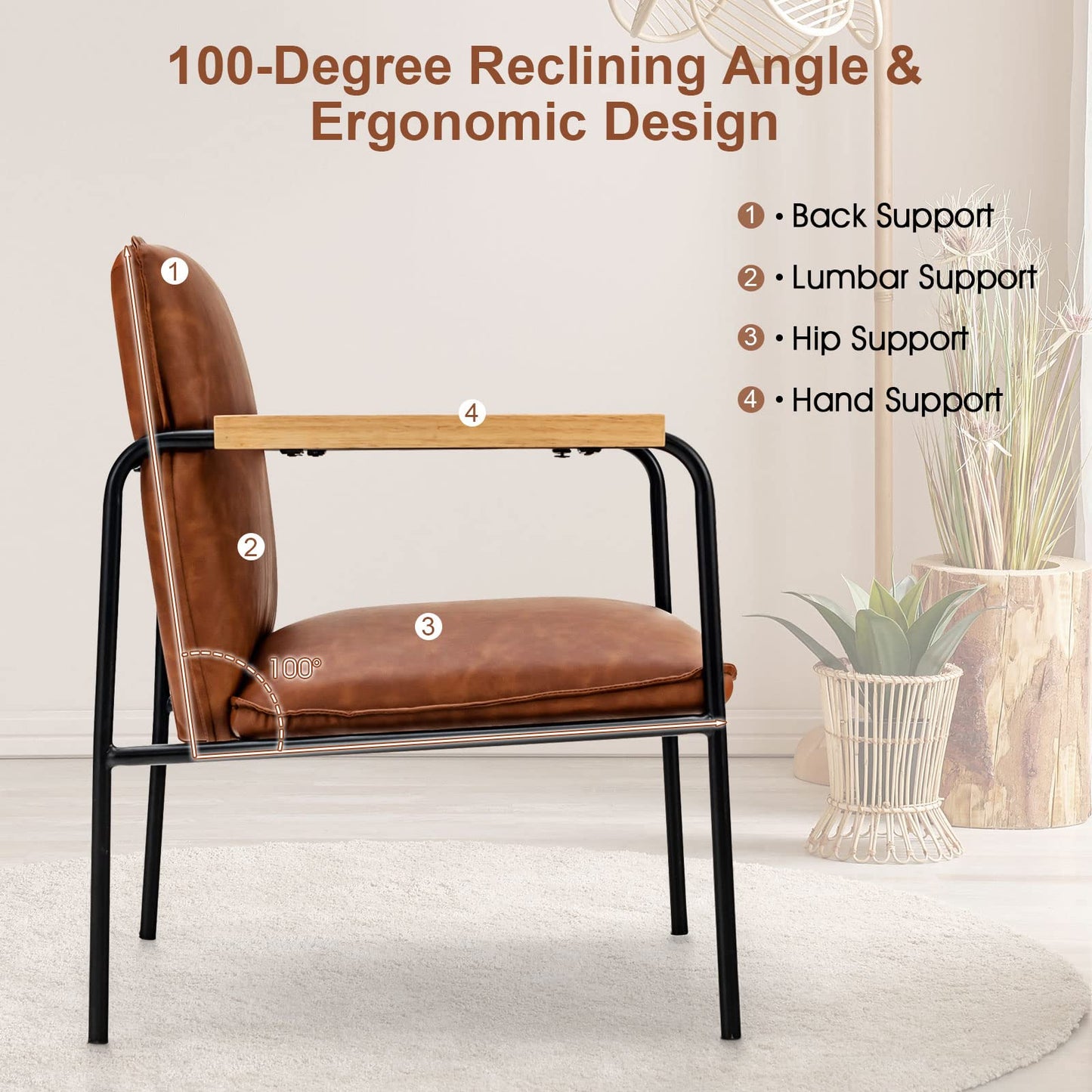 PU Leather Accent Chair with Armrests Backrest and Seat Cushion