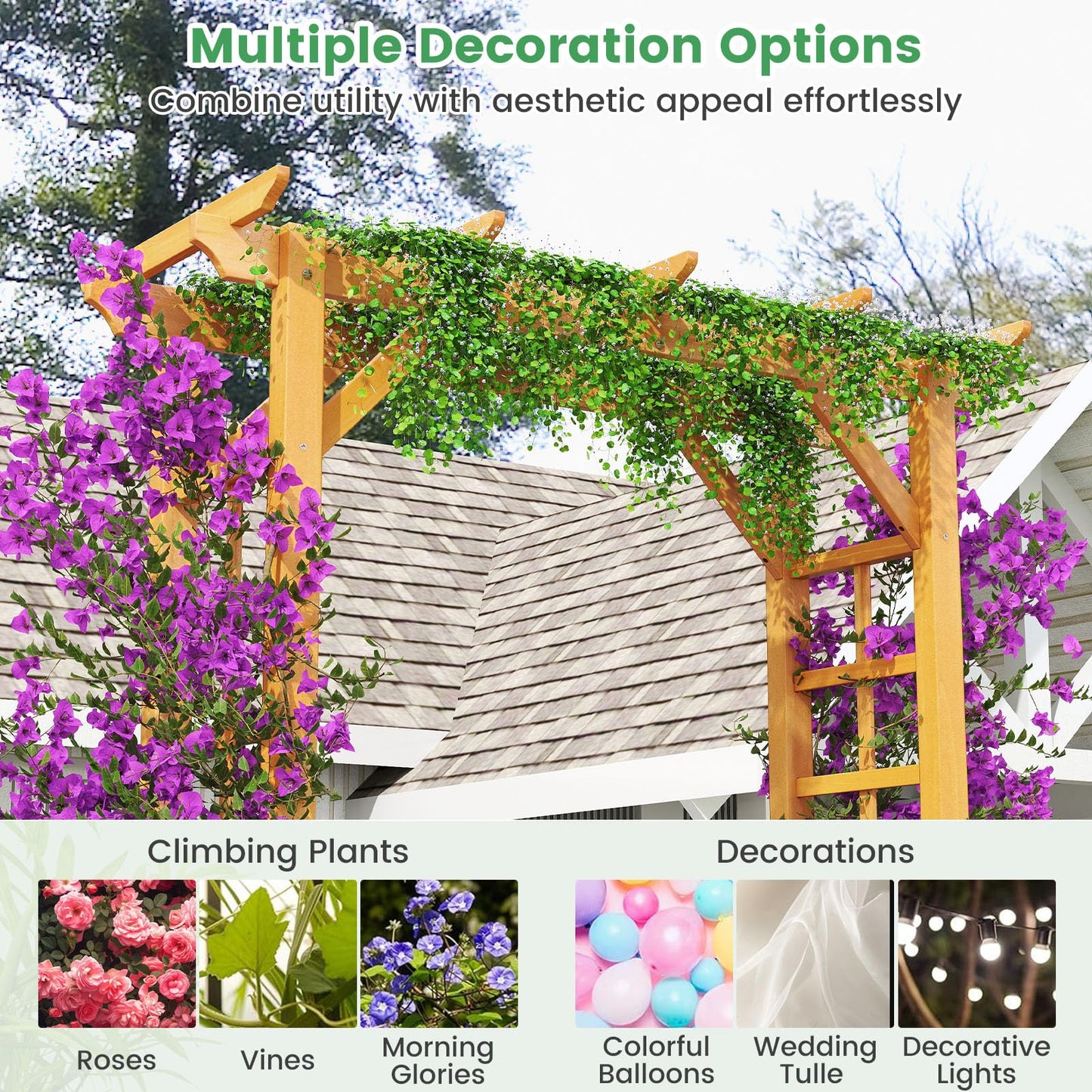 215cm Wooden Garden Arch for Climbing Plant Vines