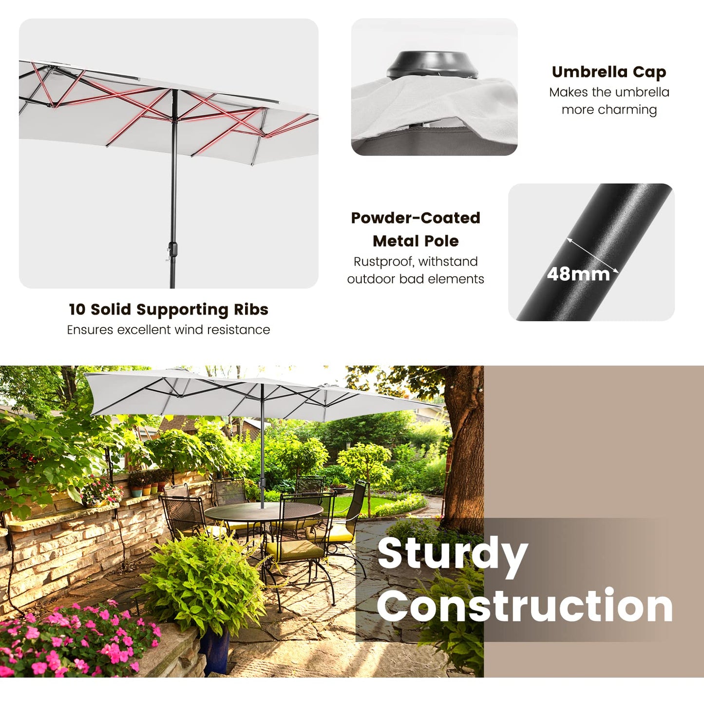 4.3m Double-Sided Patio Umbrella with Crank Handle & Vented Tops