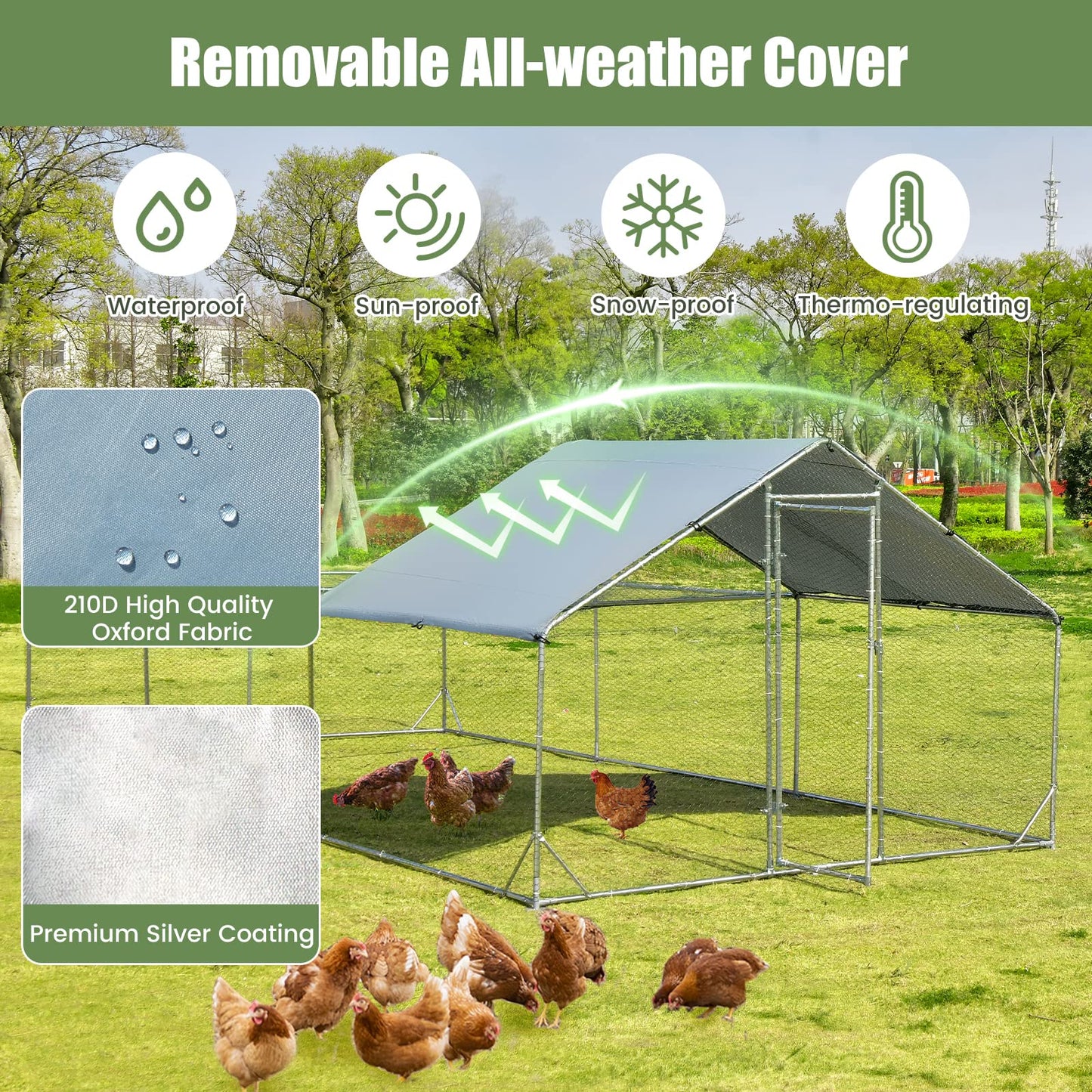 Galvanized Metal Walk-in Large Chicken Run Coop