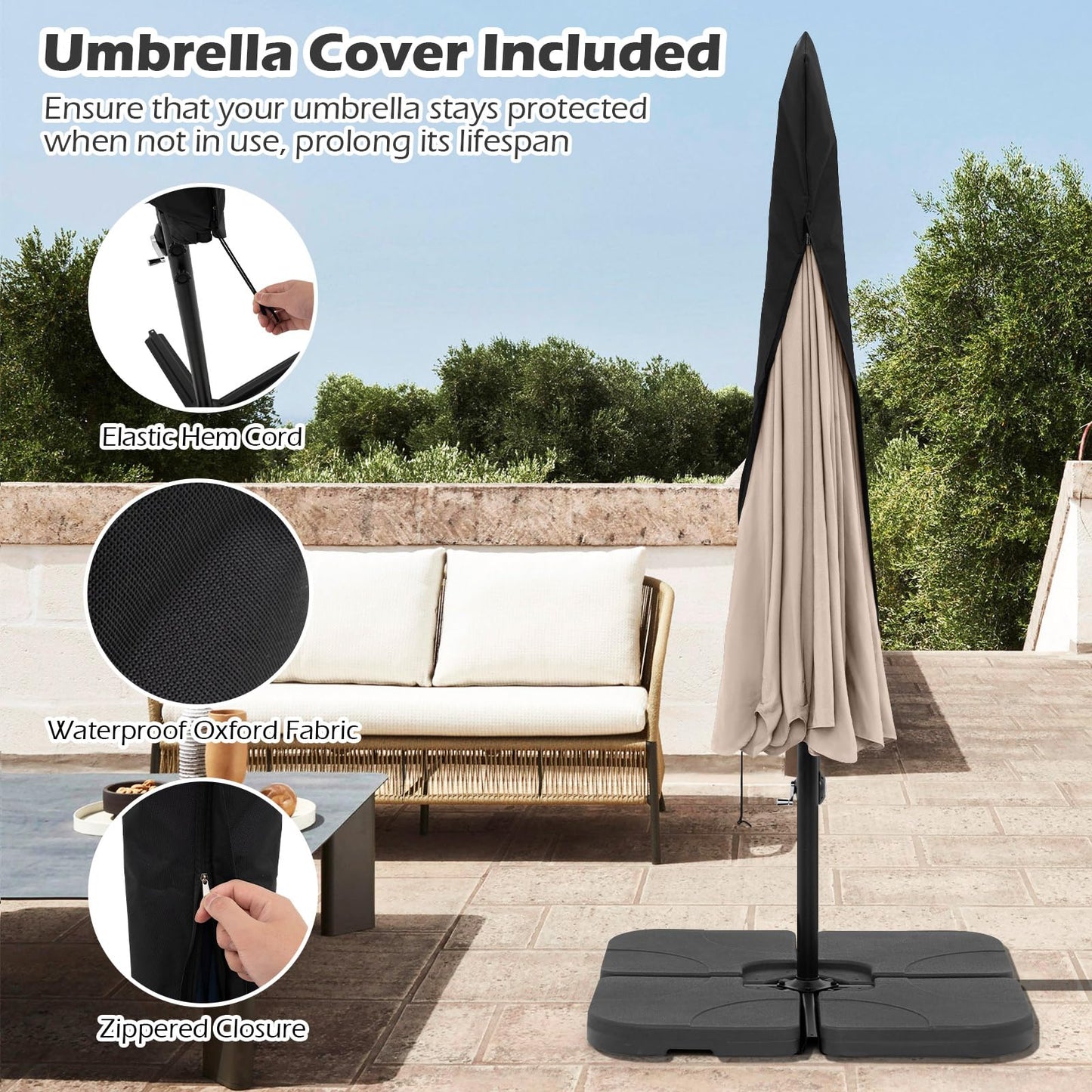 2.9M Patio Cantilever Parasol with Cover and Tilt Function